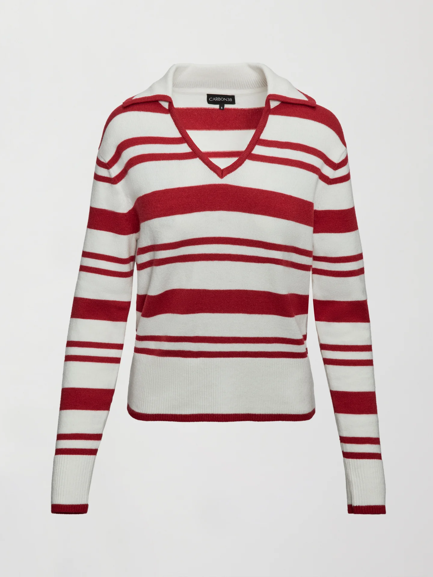 Johnny Collar Striped Sweater - Red/Cream - Image 7