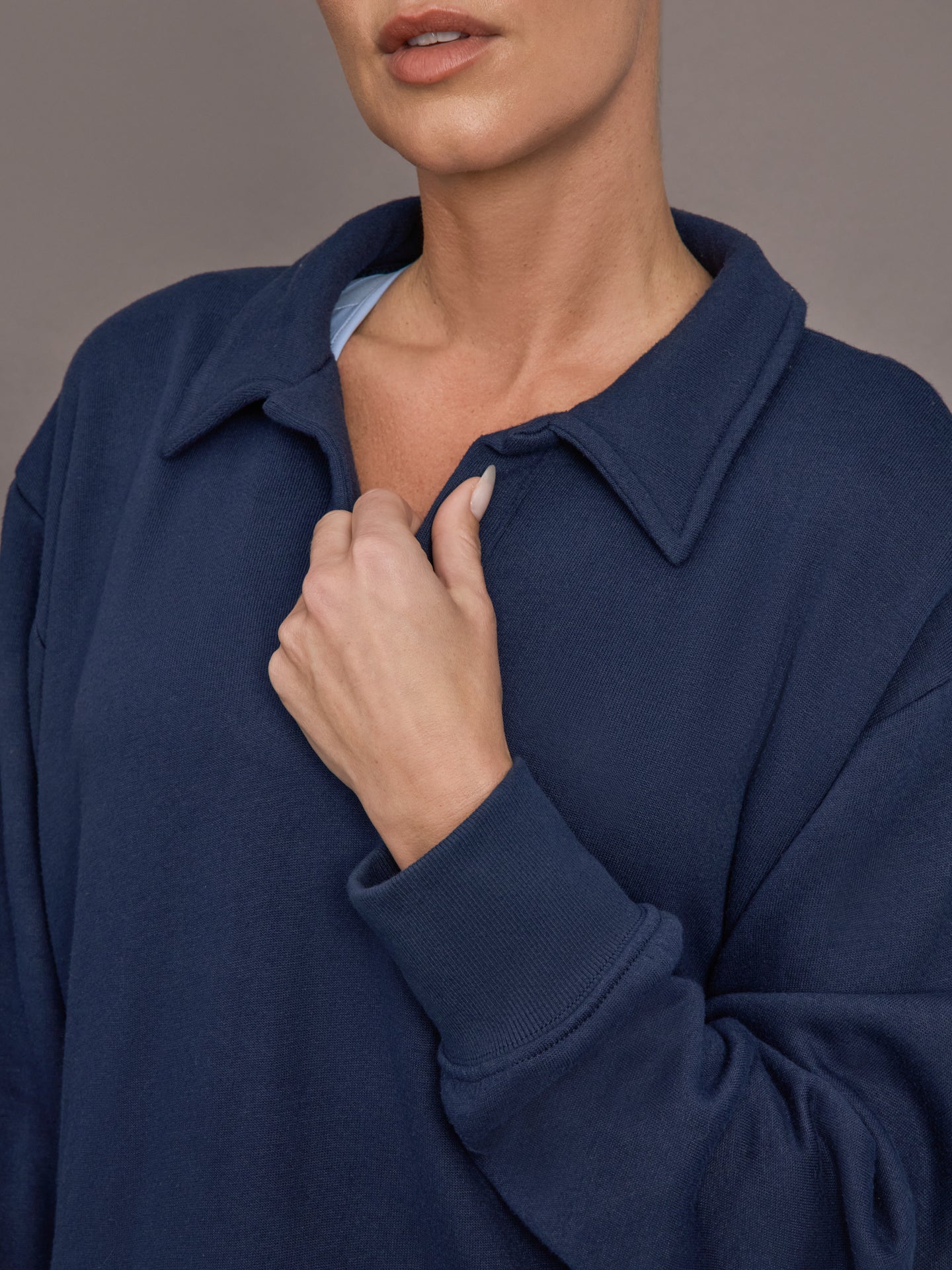 Johnny Collar Sweatshirt in French Terry - Navy Blazer - Image 3