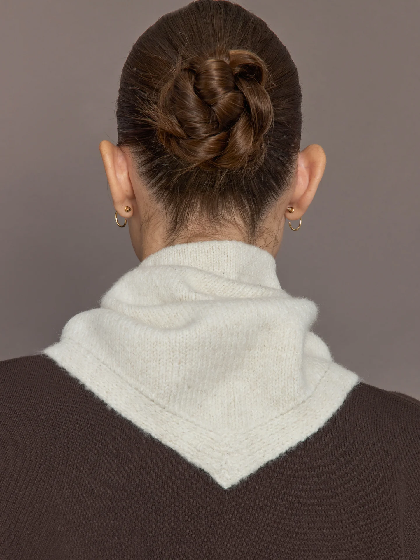 Knit Triangle Pull Thru Scarf with Hand Sewn Beands - Ivory - Image 3