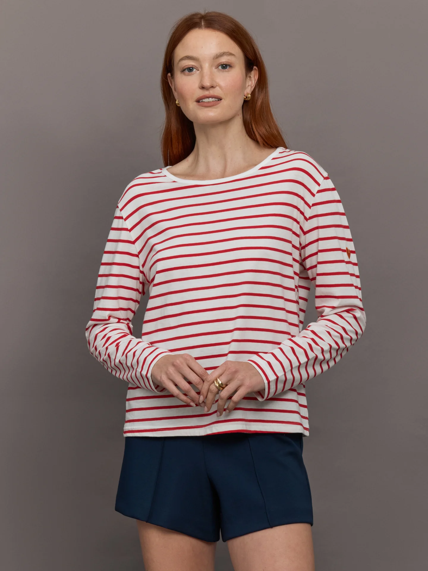 Long Sleeve Striped Tee - White/Red