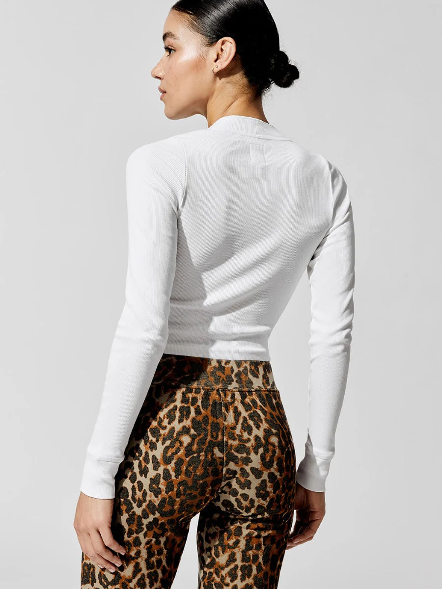 Kye Crop Long Sleeve Henley - Soft White - Image 3