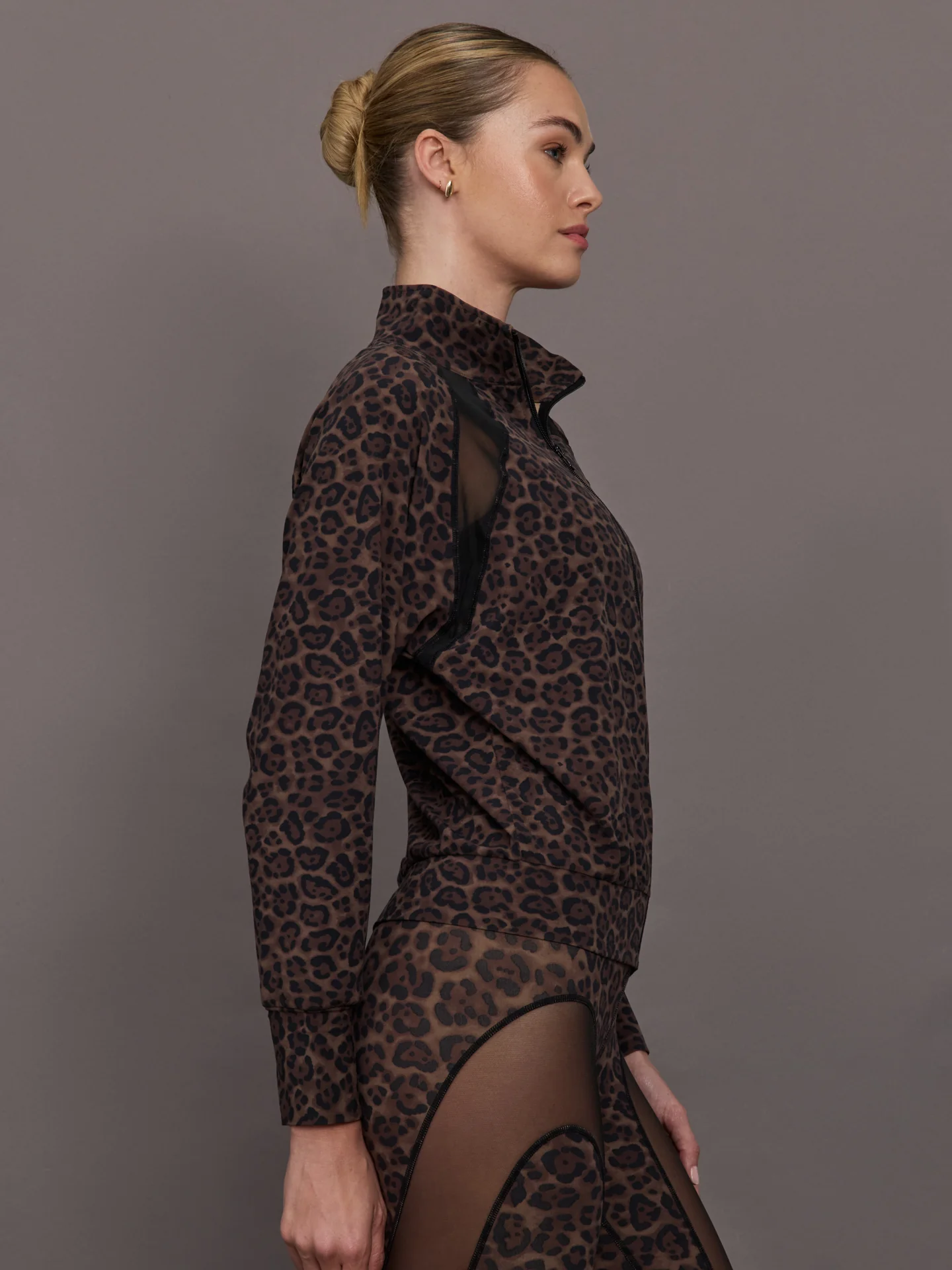 Full Zip Run Jacket w/ Mesh in Melt - Leopard Print - Image 3