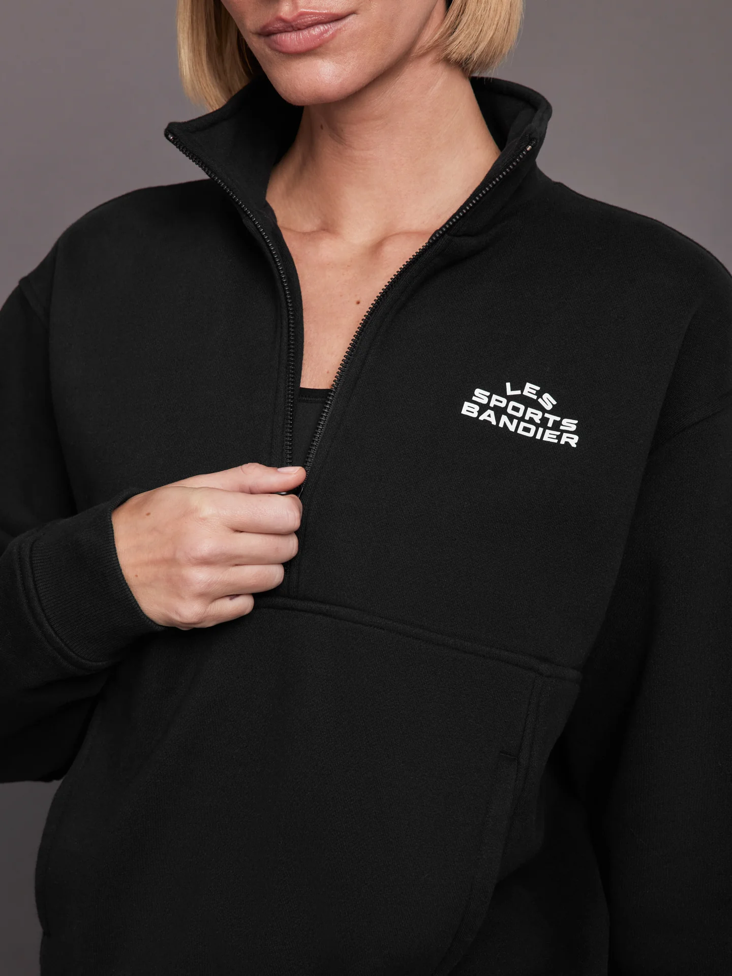 Les Sports Bandier 1/2 Zip Sweatshirt - Black/White - Image 3