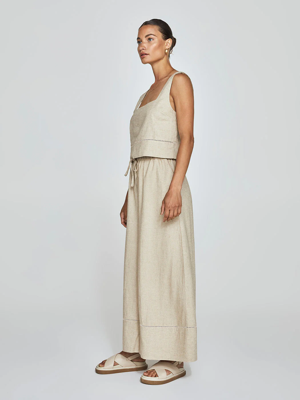 Linen Wide Leg Pant - Tan - Image 7