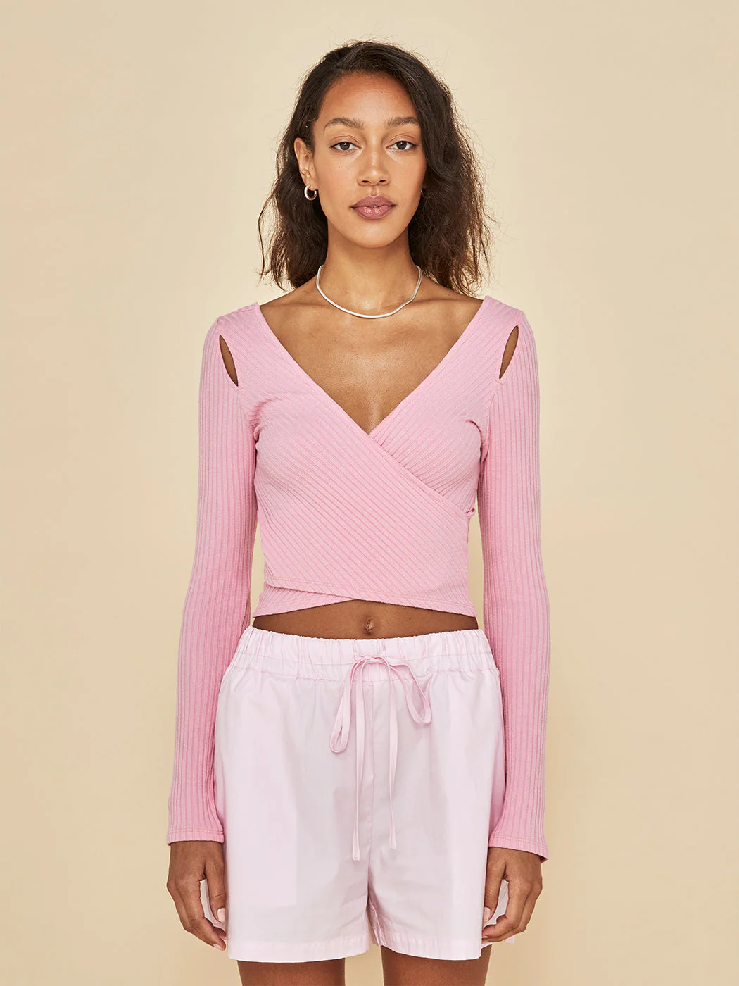 Long Sleeve Cut Out Wrap Top - Confetto - Image 2