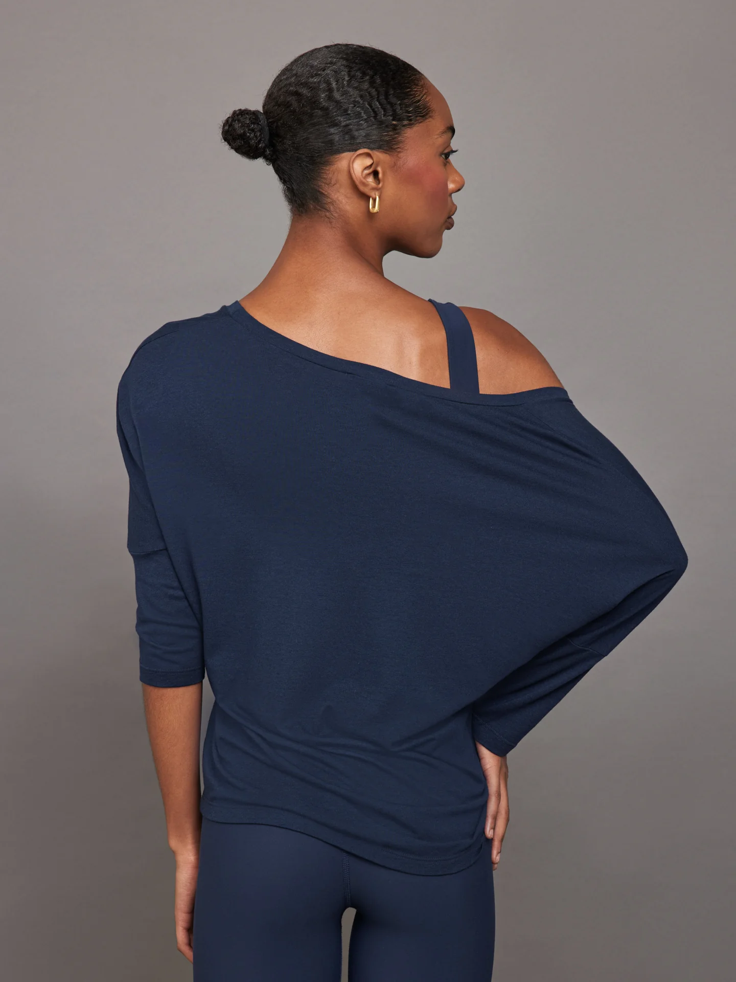 Long Sleeve Off Shoulder Tee - Navy Blazer - Image 3