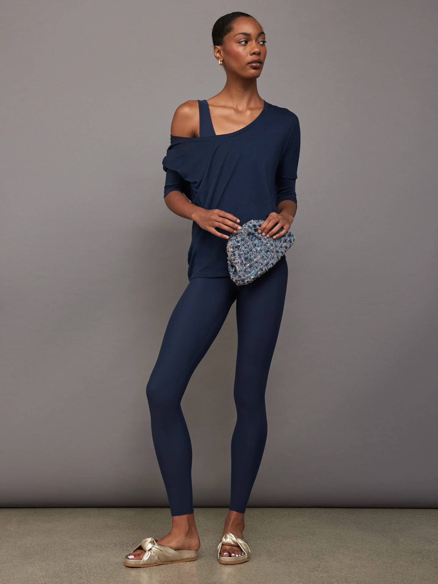 Long Sleeve Off Shoulder Tee - Navy Blazer - Image 4