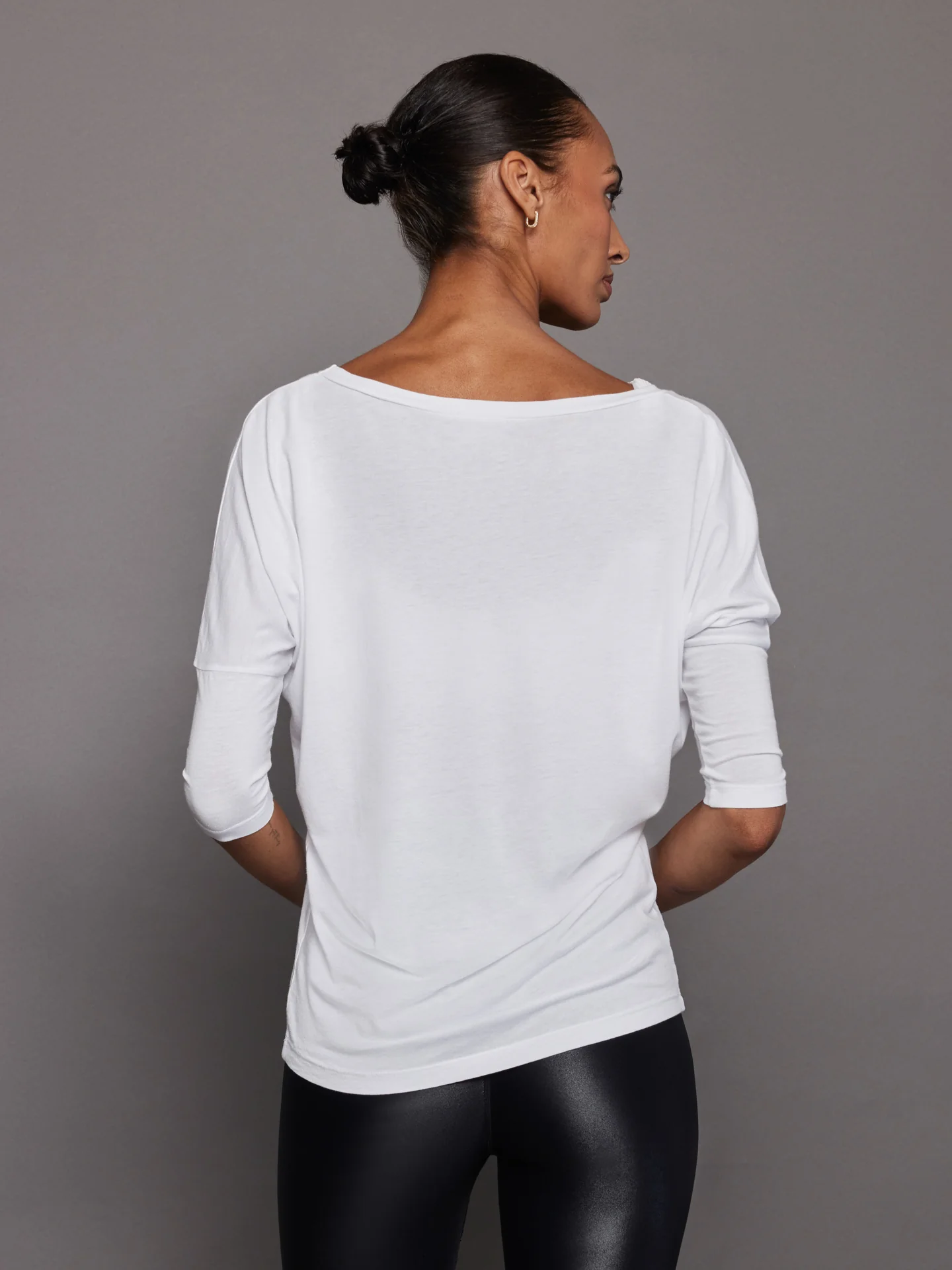 Long Sleeve Off Shoulder Tee - White - Image 3