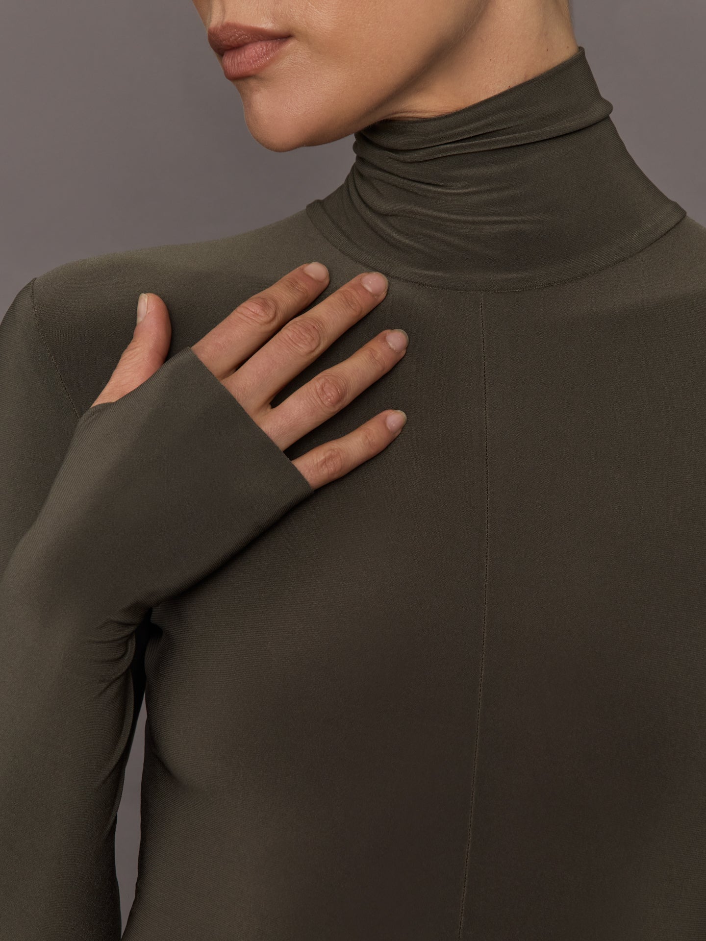 Long Sleeve Slim Fit Turtle Catsuit W/Footie - Bark - Image 5