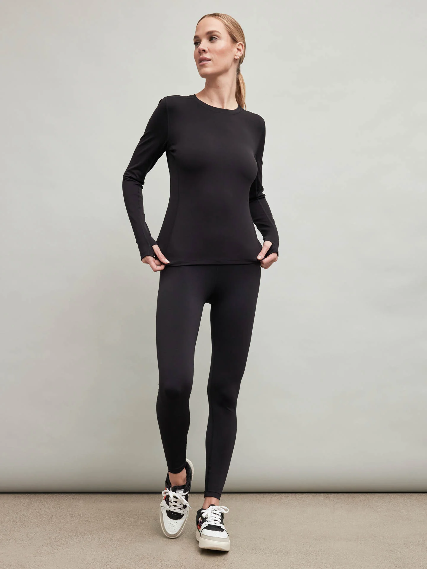 Long Sleeve Top In Diamond Compression - Black - Image 2