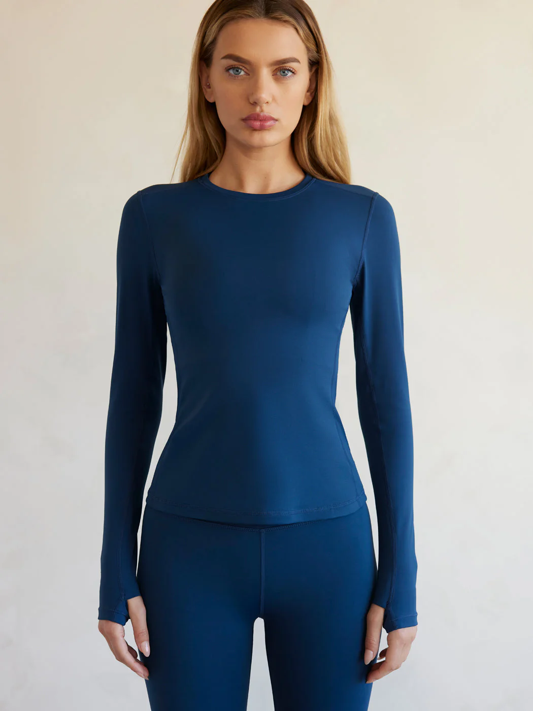 Long Sleeve Top In Diamond Compression - French Navy - Image 3
