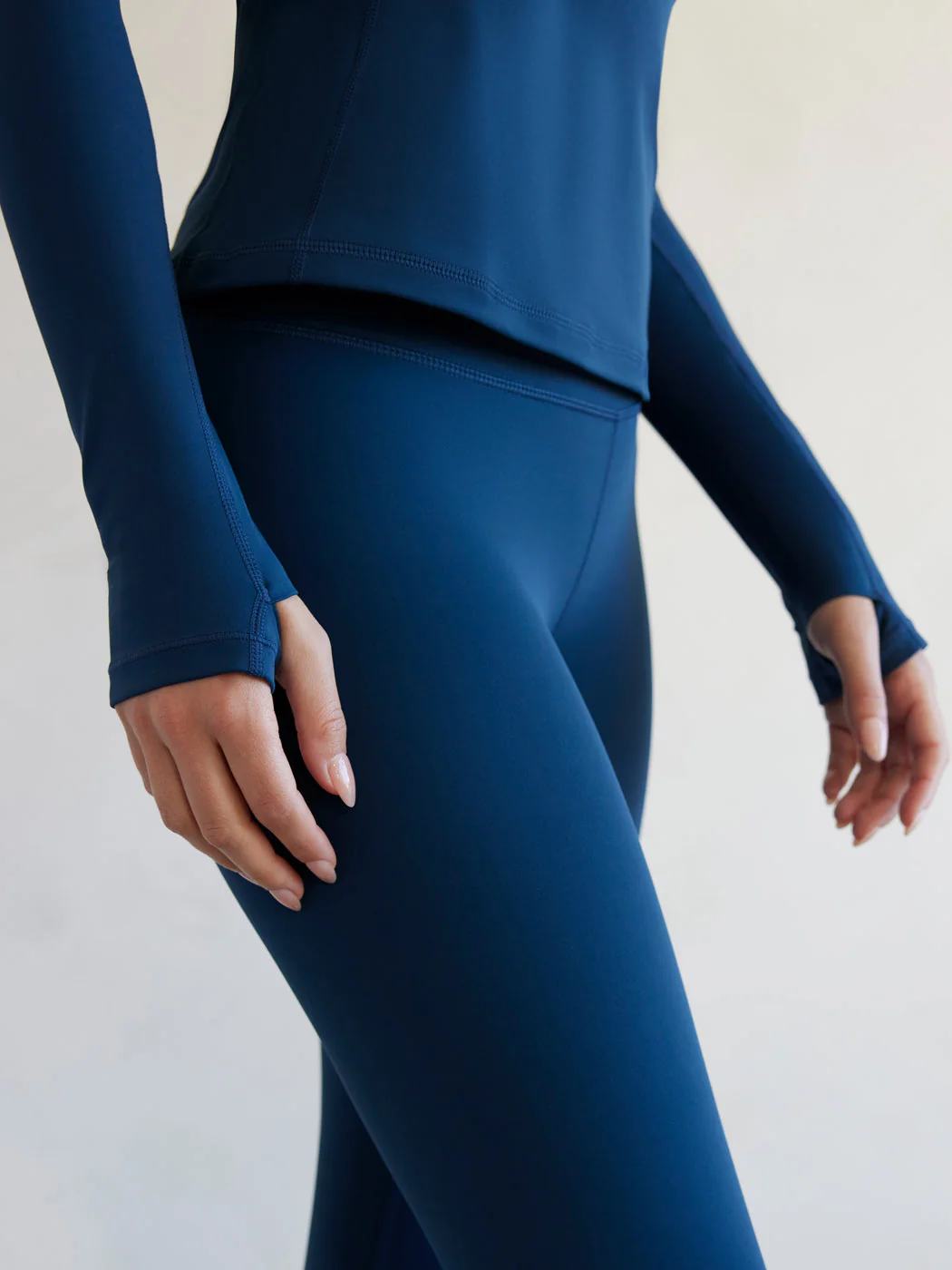 Long Sleeve Top In Diamond Compression - French Navy - Image 5
