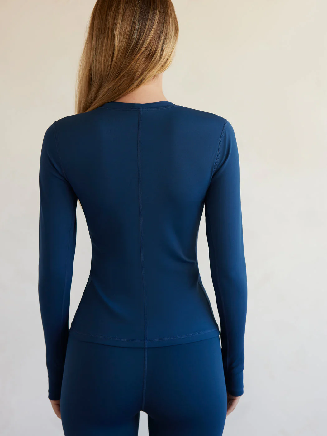 Long Sleeve Top In Diamond Compression - French Navy - Image 6