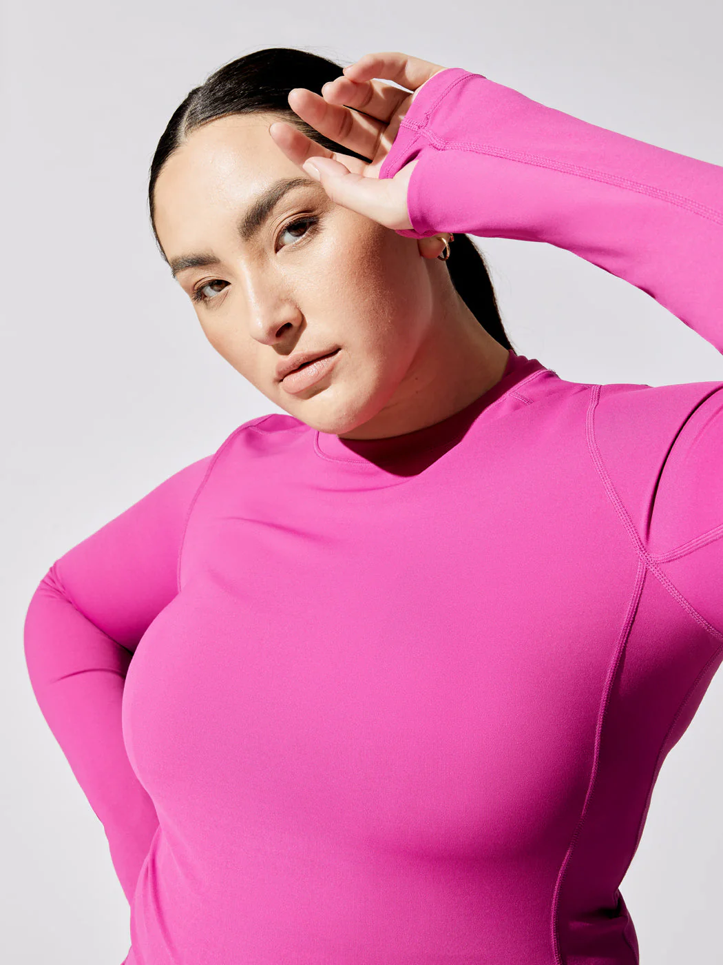 Long Sleeve Top In Diamond Compression - Magenta - Image 3