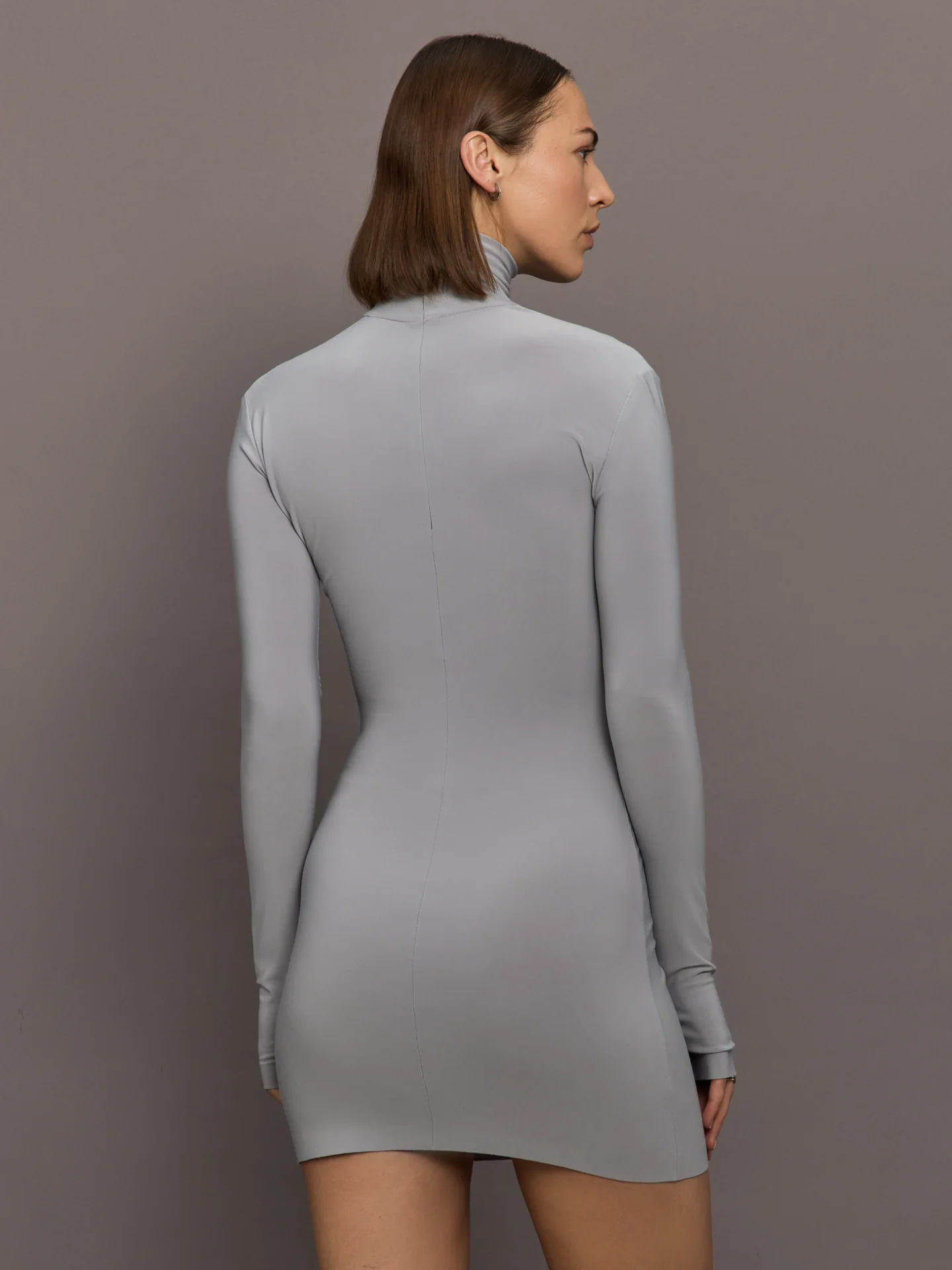 Long Sleeve Turtleneck MiniDress - Grey - Image 4