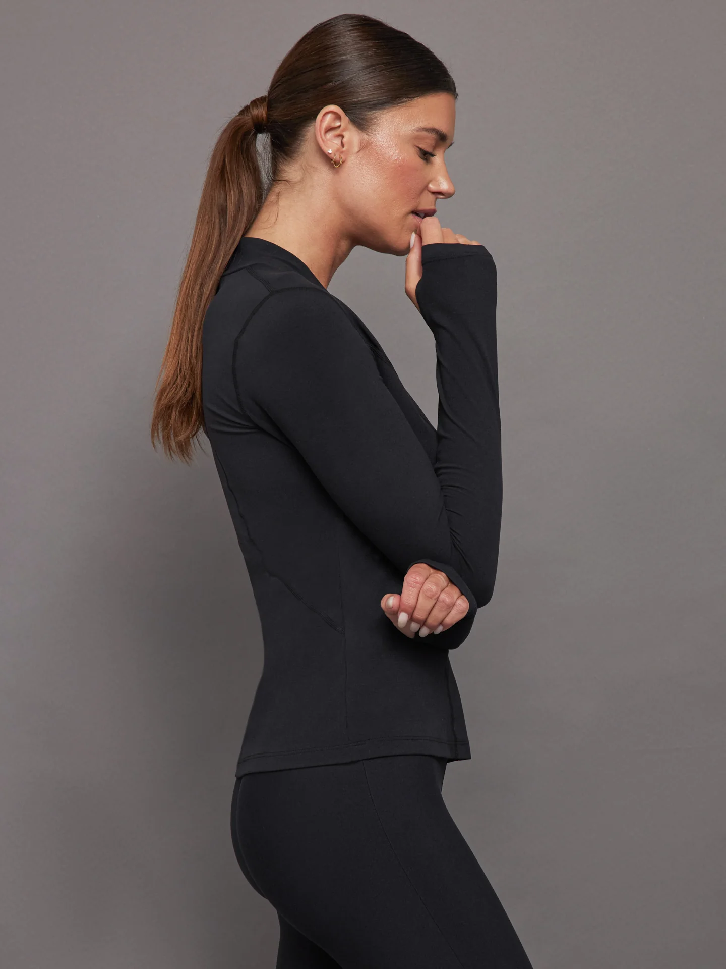 Long Sleeve Wrap Neck Shirt - Black - Image 2
