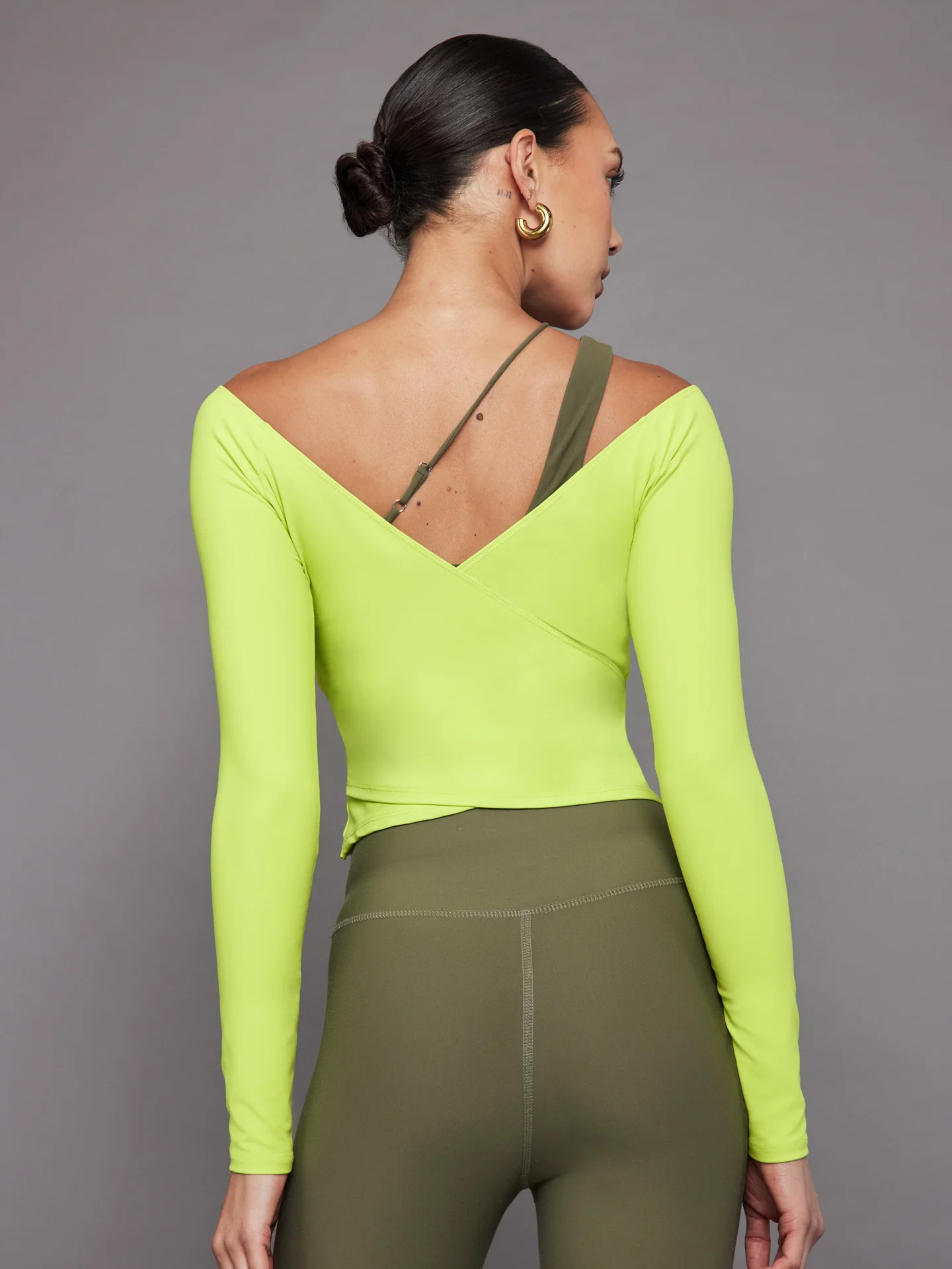 Long Sleeve Wrap Top in Melt - Acid Lime - Image 2