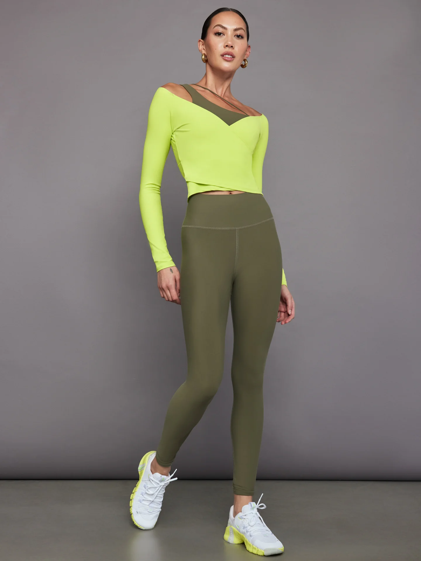 Long Sleeve Wrap Top in Melt - Acid Lime - Image 5