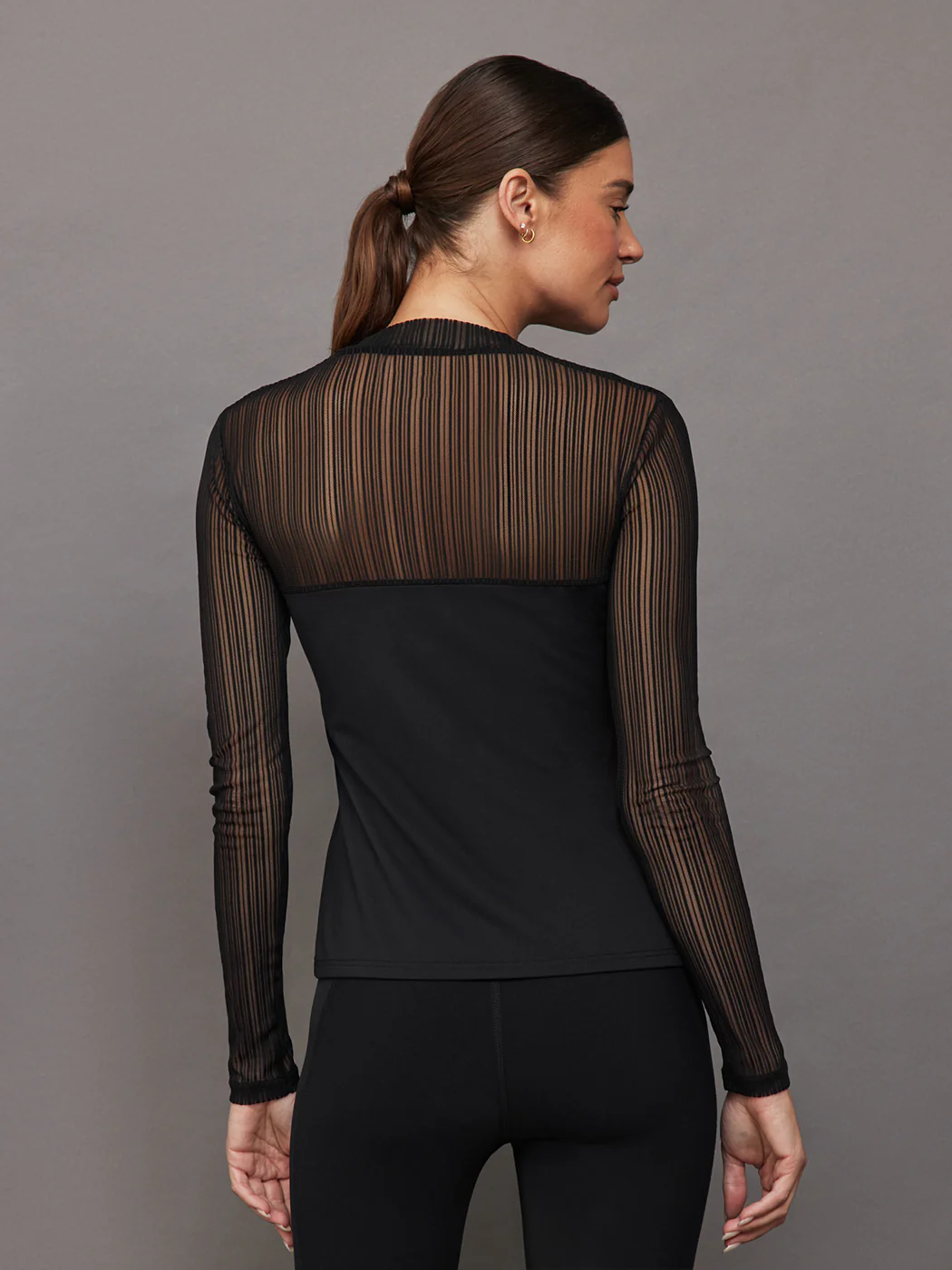 Long Sleeve Mock Neck Sweetheart Top - Black - Image 3