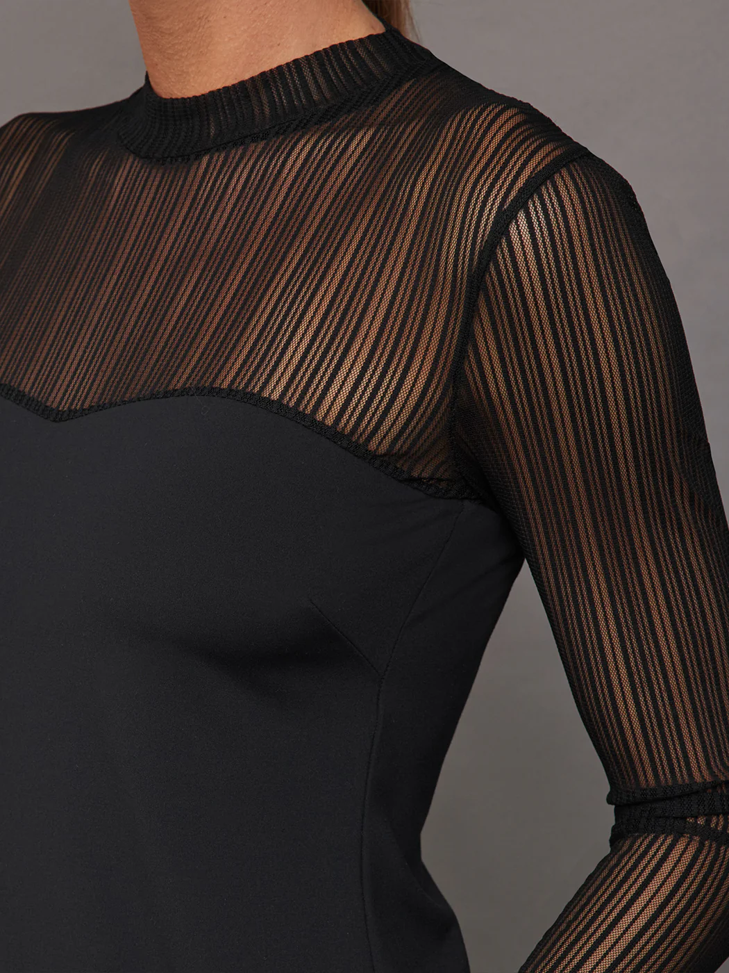Long Sleeve Mock Neck Sweetheart Top - Black - Image 4