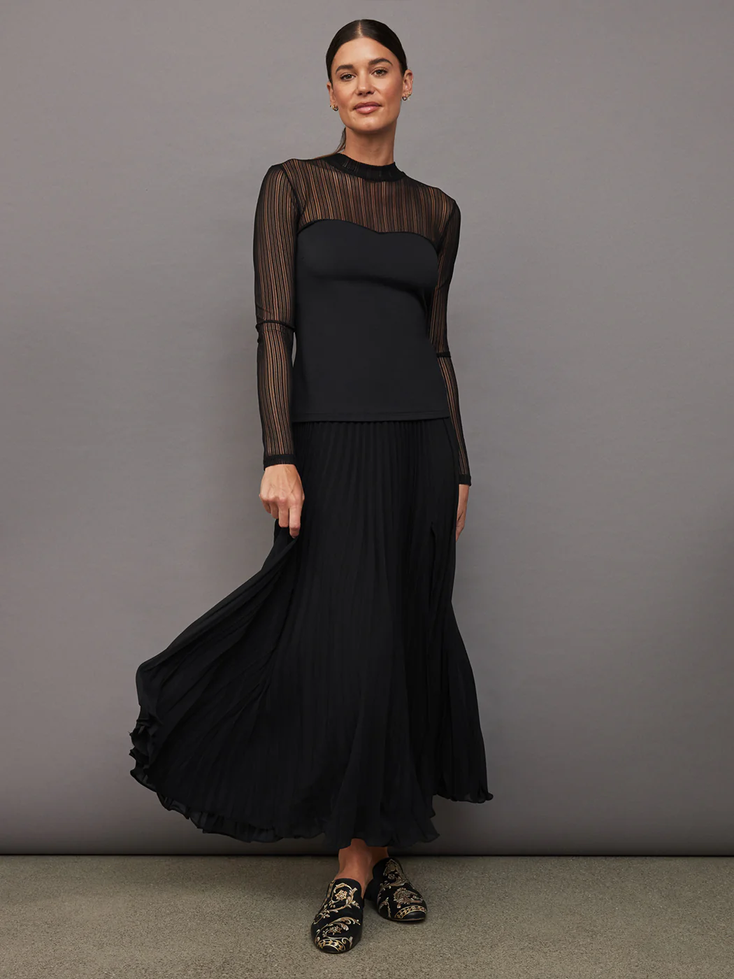 Long Sleeve Mock Neck Sweetheart Top - Black - Image 5