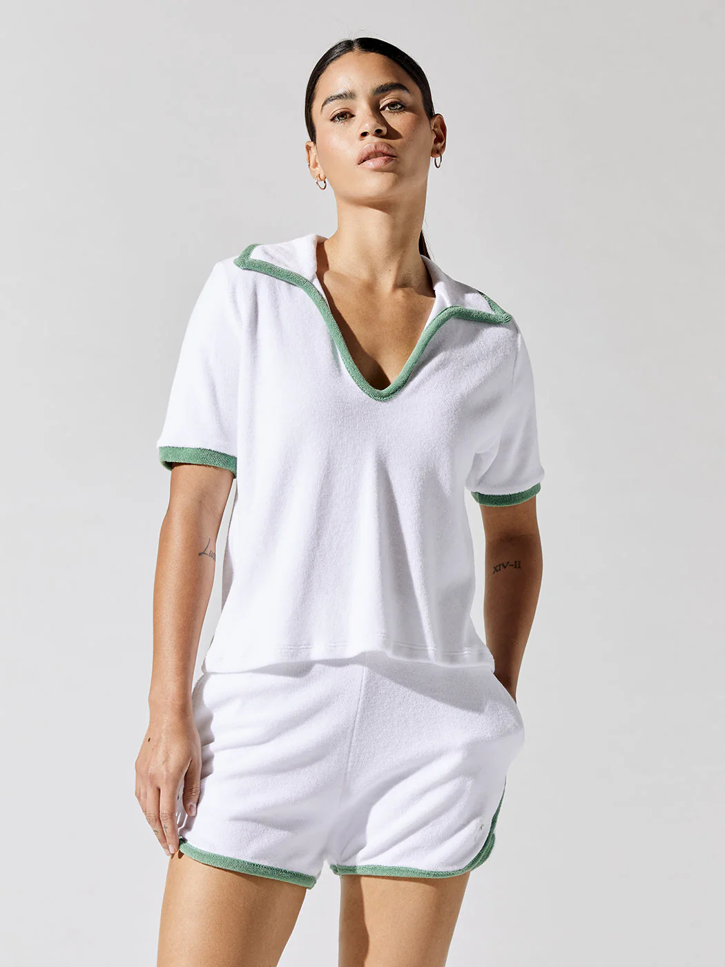 Loop Terry Polo - White/Spruce - Image 3