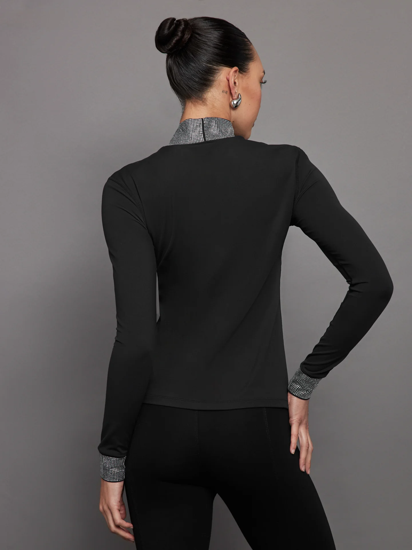 Long Sleeve Mock Neck Rhinestone Top - Black - Image 4
