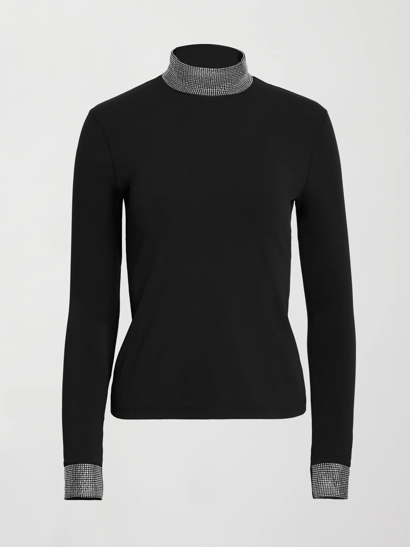 Long Sleeve Mock Neck Rhinestone Top - Black - Image 7