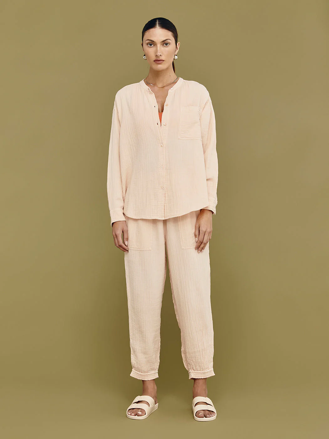 Mandarin Collar Shirt - Blush