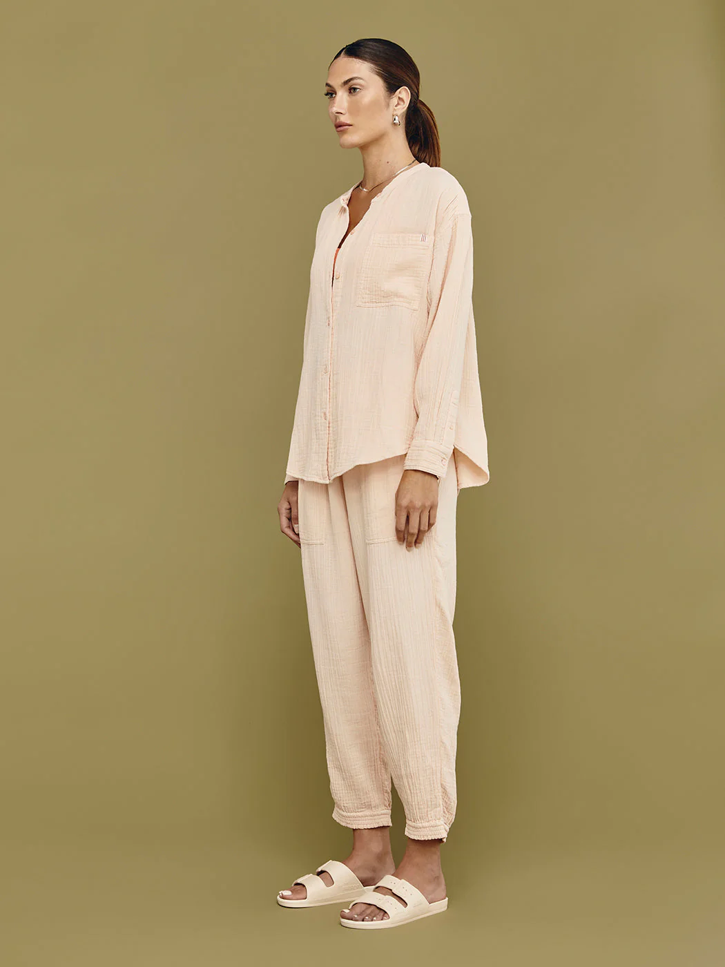 Mandarin Collar Shirt - Blush - Image 3