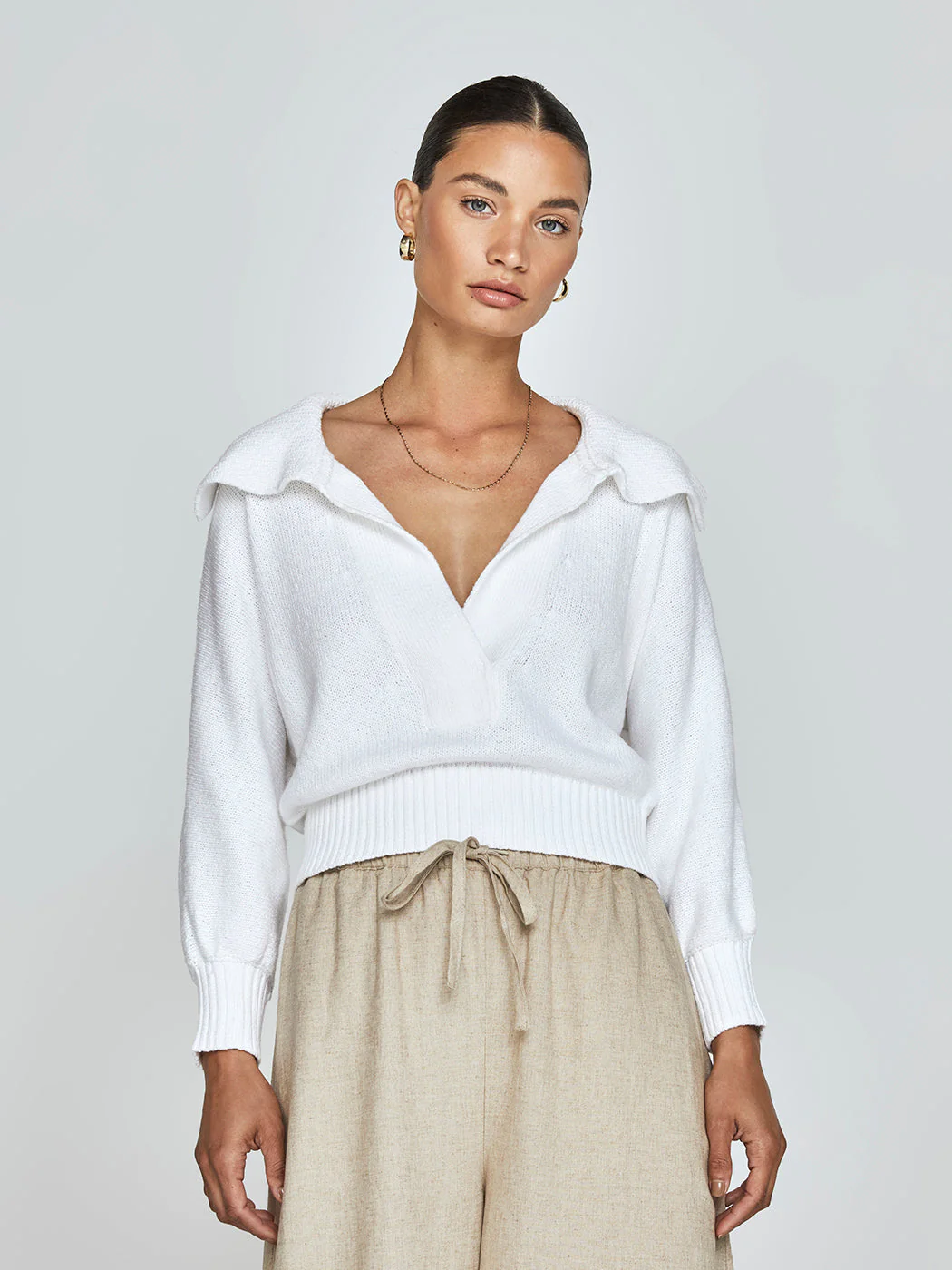Marlowe Cropped Henley - Salt White