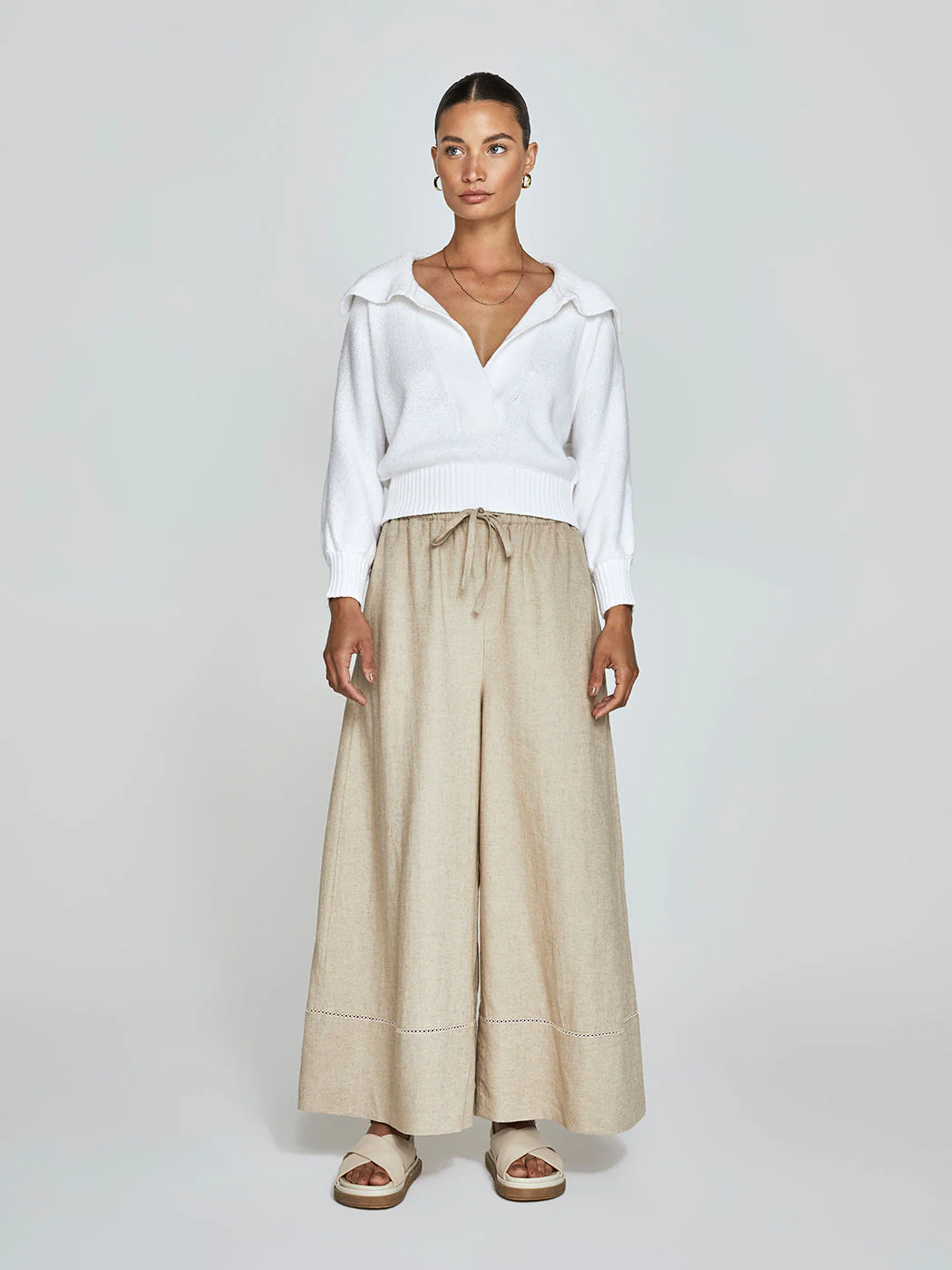 Marlowe Cropped Henley - Salt White - Image 3