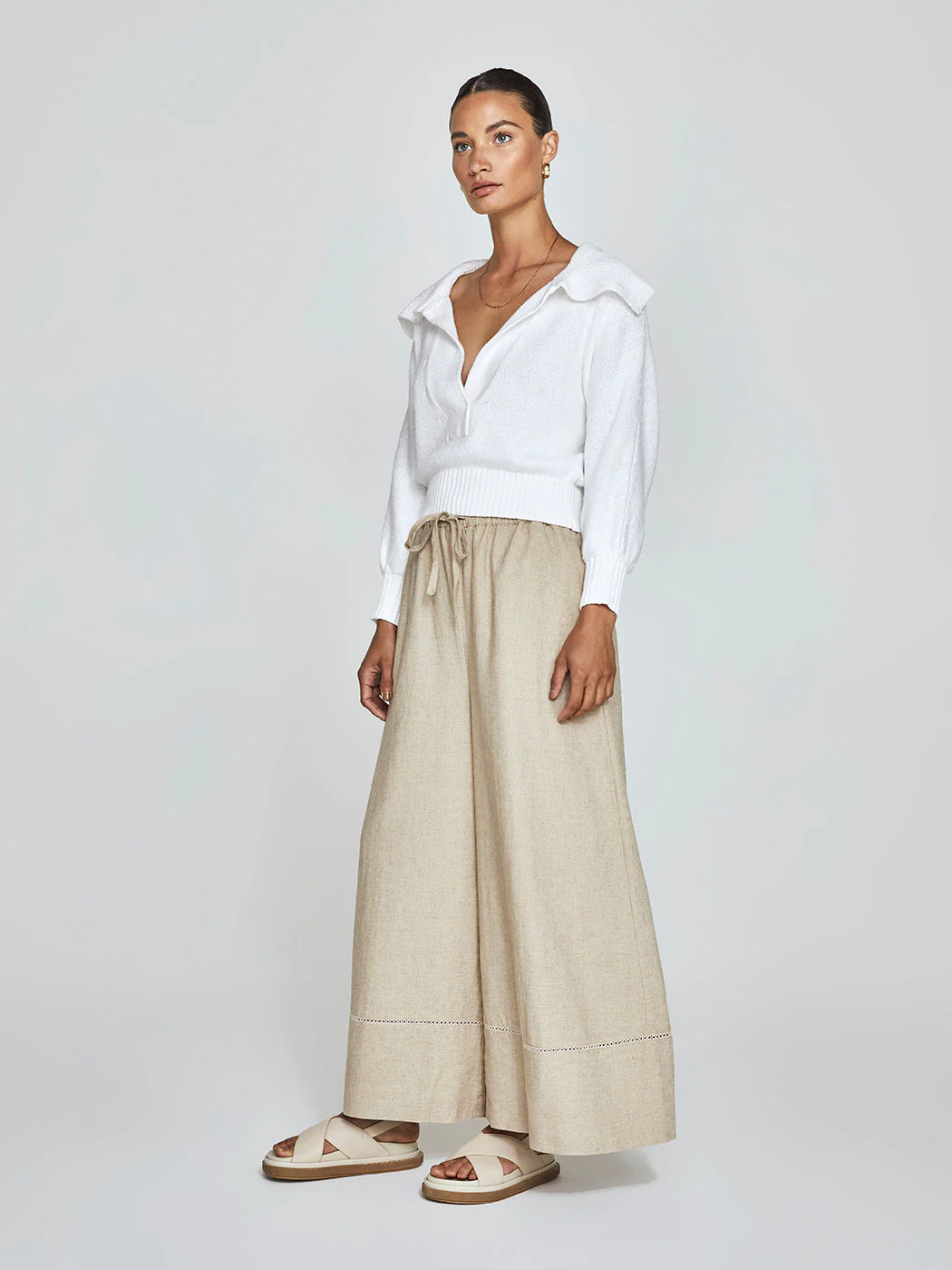 Marlowe Cropped Henley - Salt White - Image 4