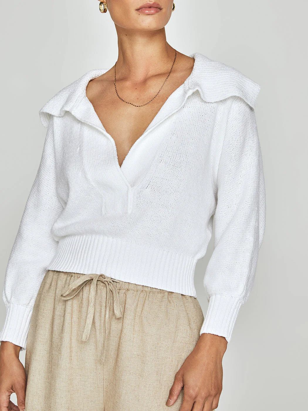 Marlowe Cropped Henley - Salt White - Image 6
