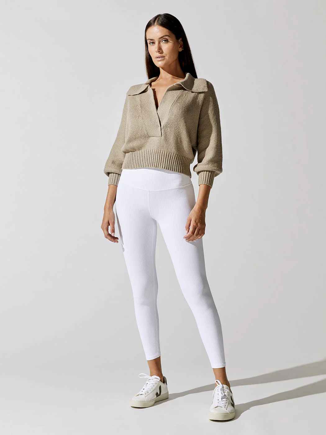 Marlowe Cropped Henley - Taupe - Image 3