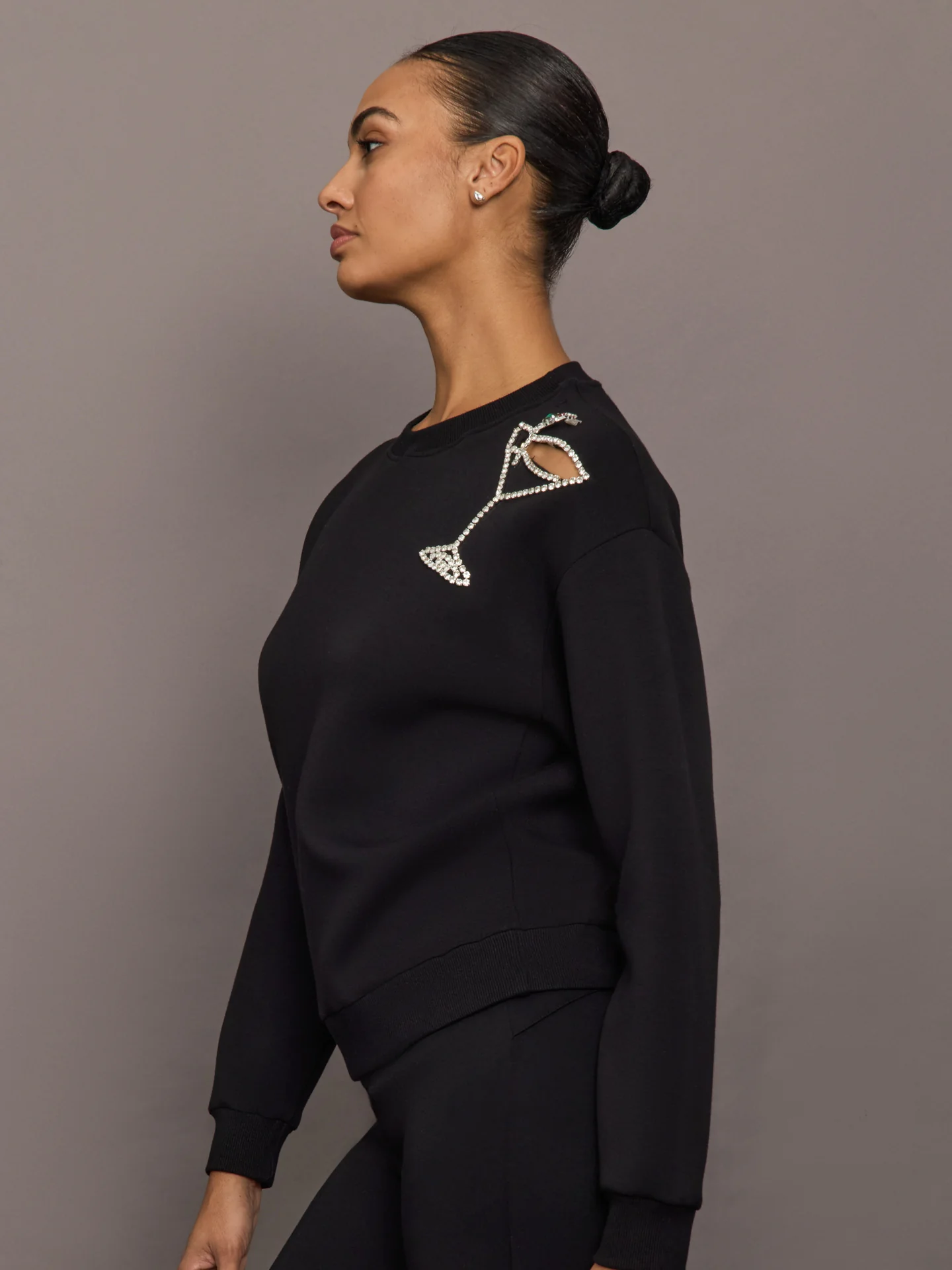 Martini Embellished Sweatshirt in Scuba - Black - Image 4