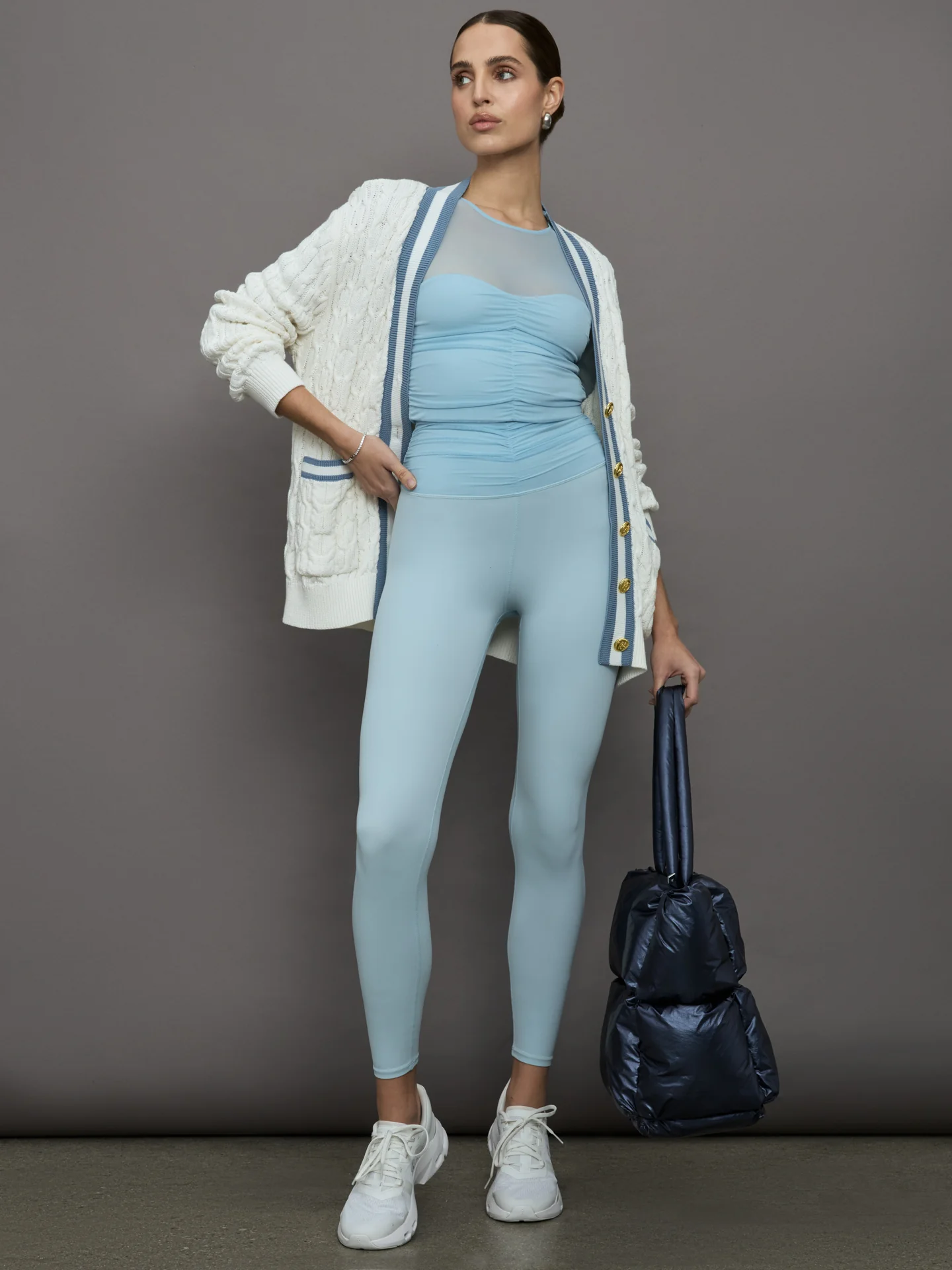 Ruched Mesh Long Sleeve Top in Melt - Sky Blue - Image 6