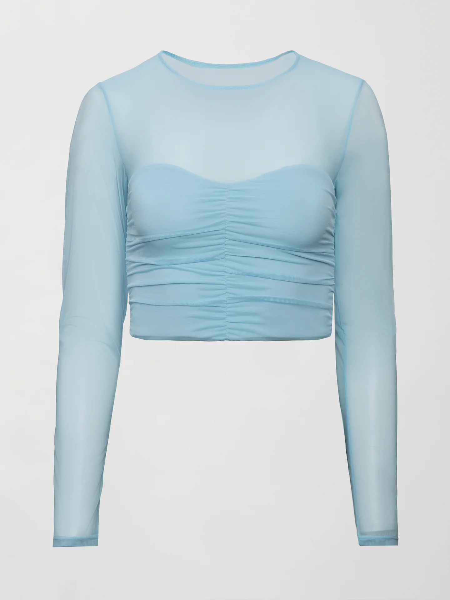 Ruched Mesh Long Sleeve Top in Melt - Sky Blue - Image 8