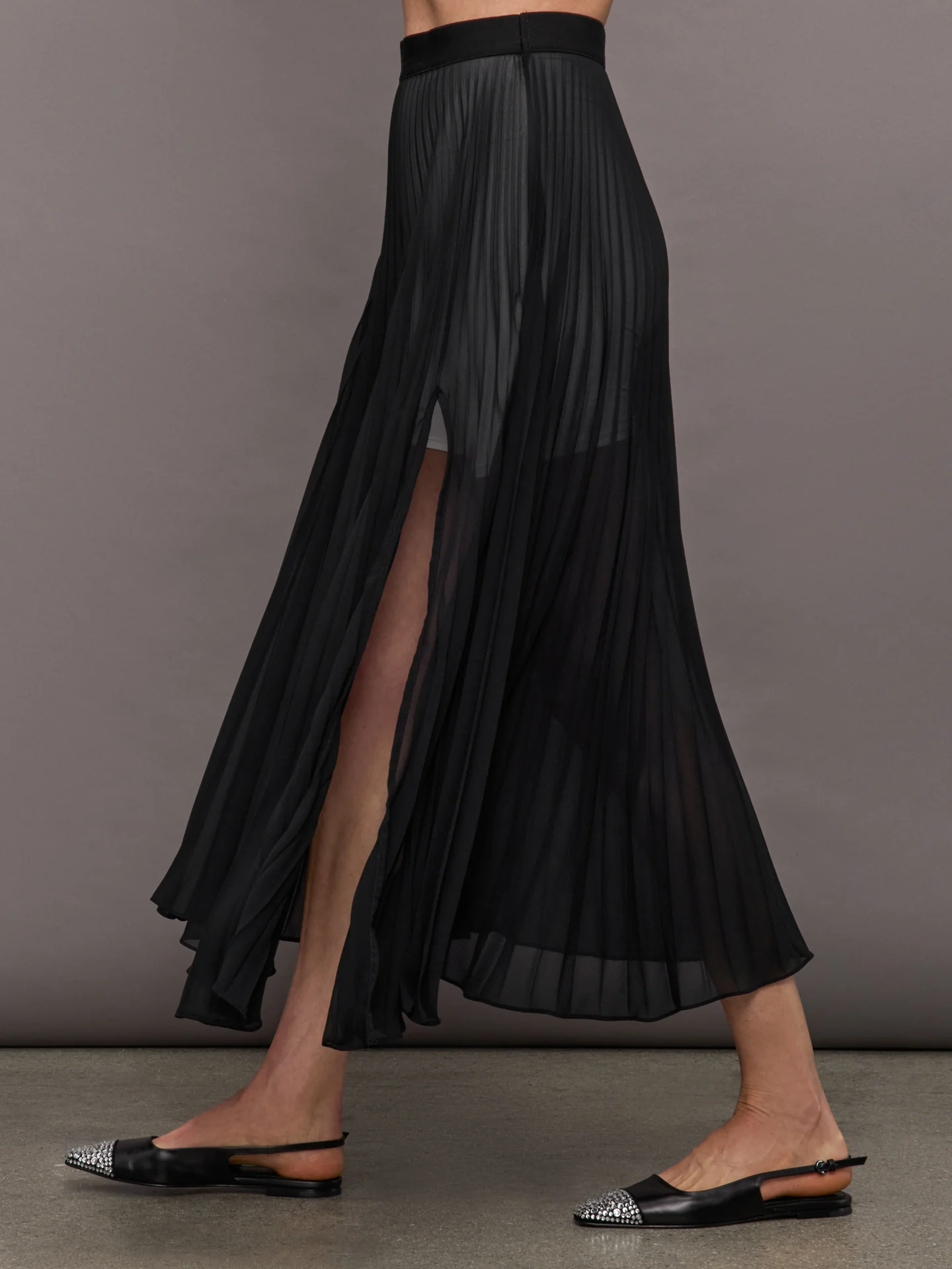 Mesh Pleated Skirt - Black - Image 3