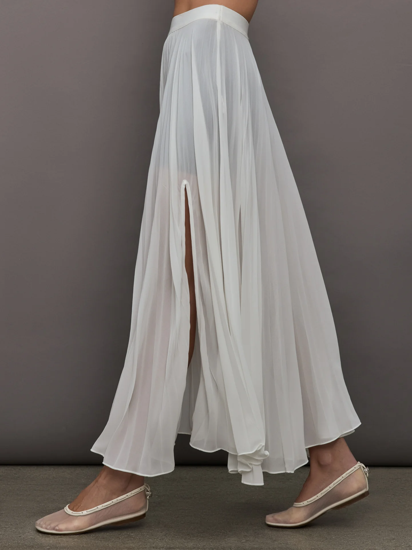 Mesh Pleated Skirt - Ivory - Image 3