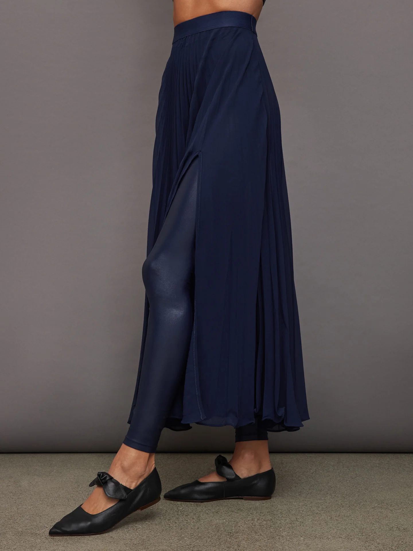 Mesh Pleated Skirt - Navy - Image 2