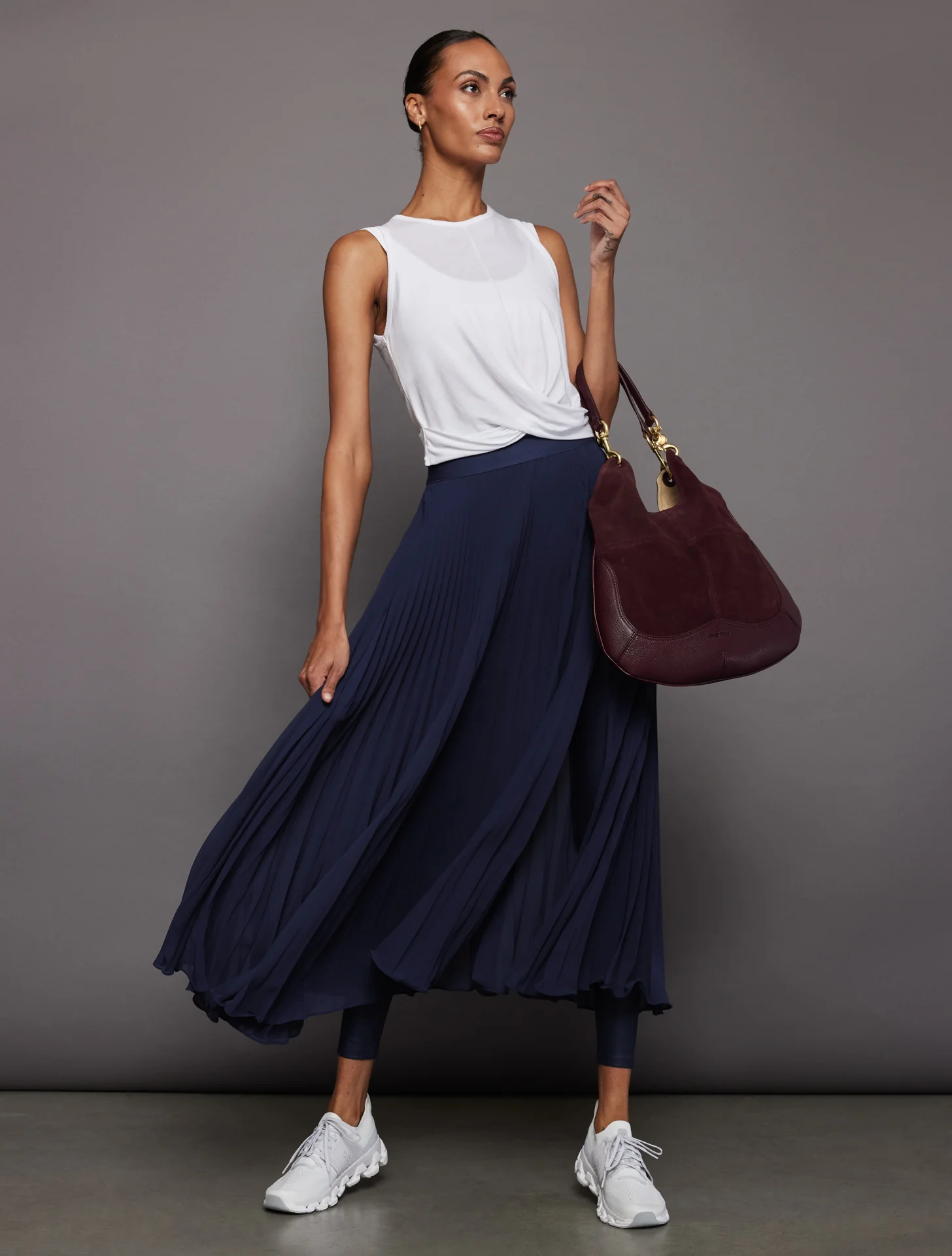 Mesh Pleated Skirt - Navy - Image 5