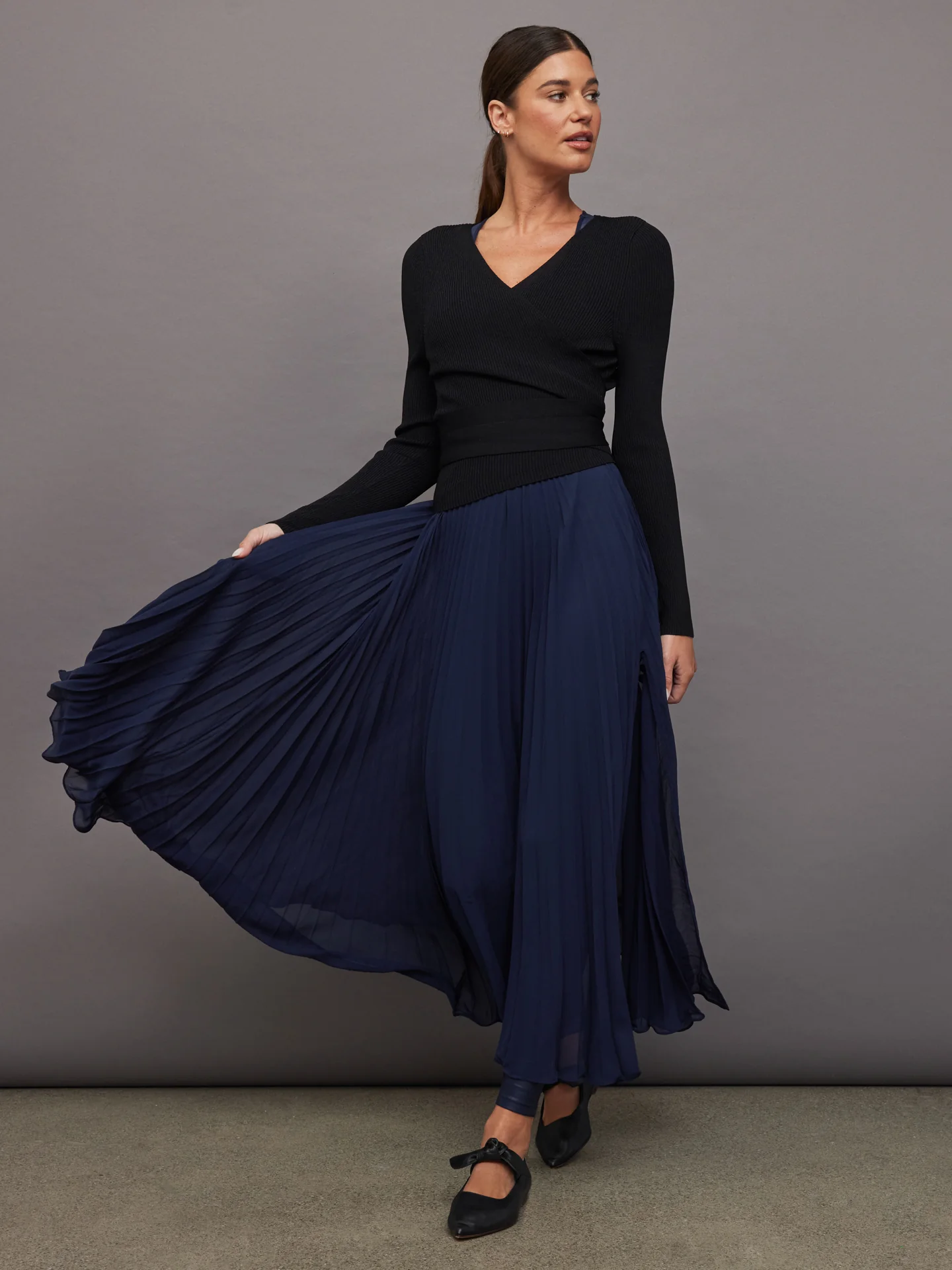 Mesh Pleated Skirt - Navy - Image 6