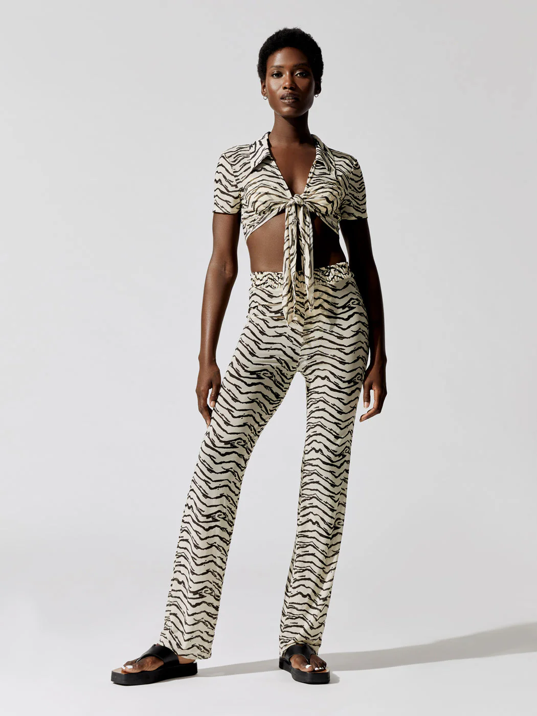 Mesh Tie-Front Top - Off White Tiger - Image 3