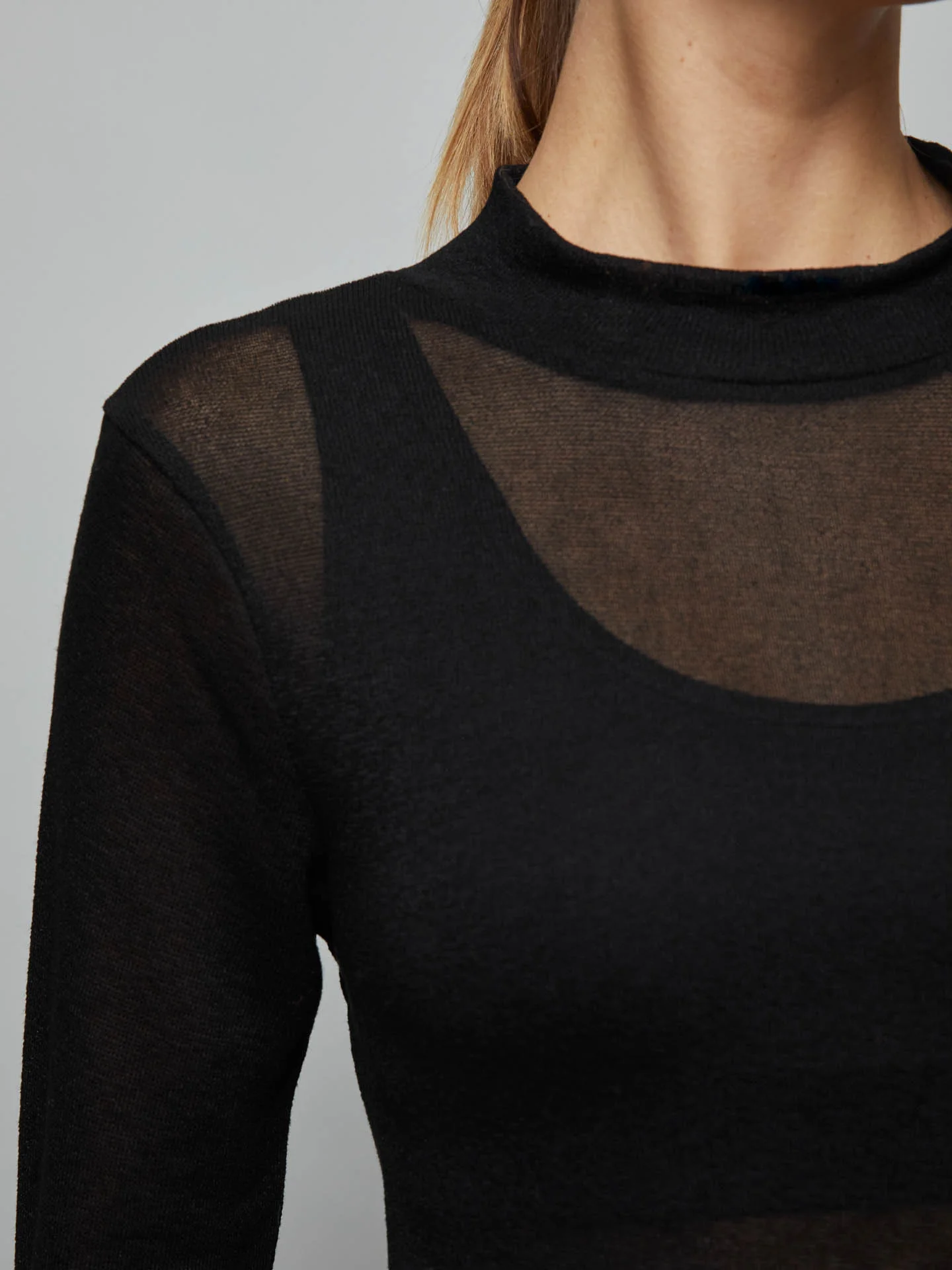 Long-sleeve Mesh Top - Black - Image 2