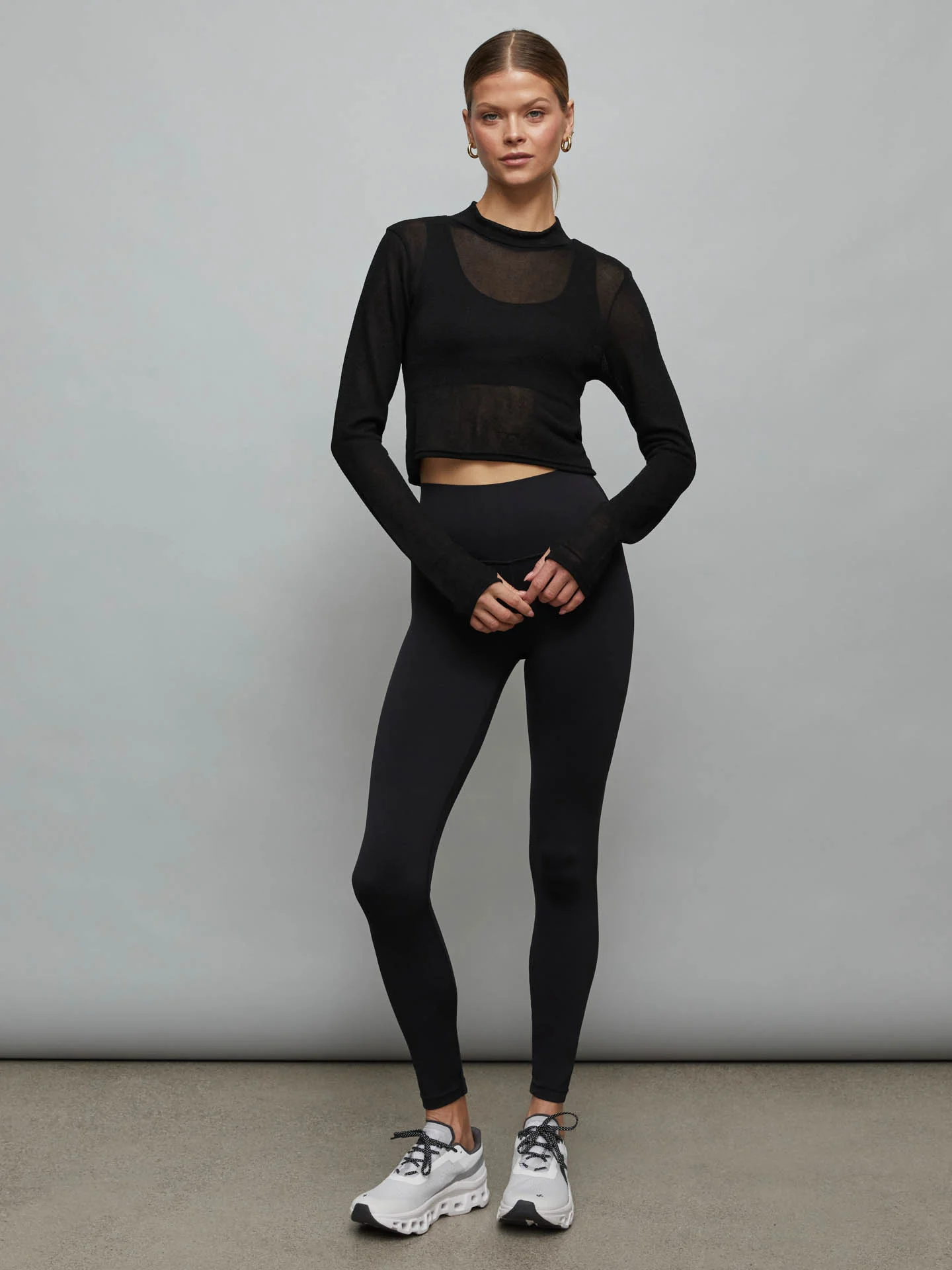 Long-sleeve Mesh Top - Black - Image 3