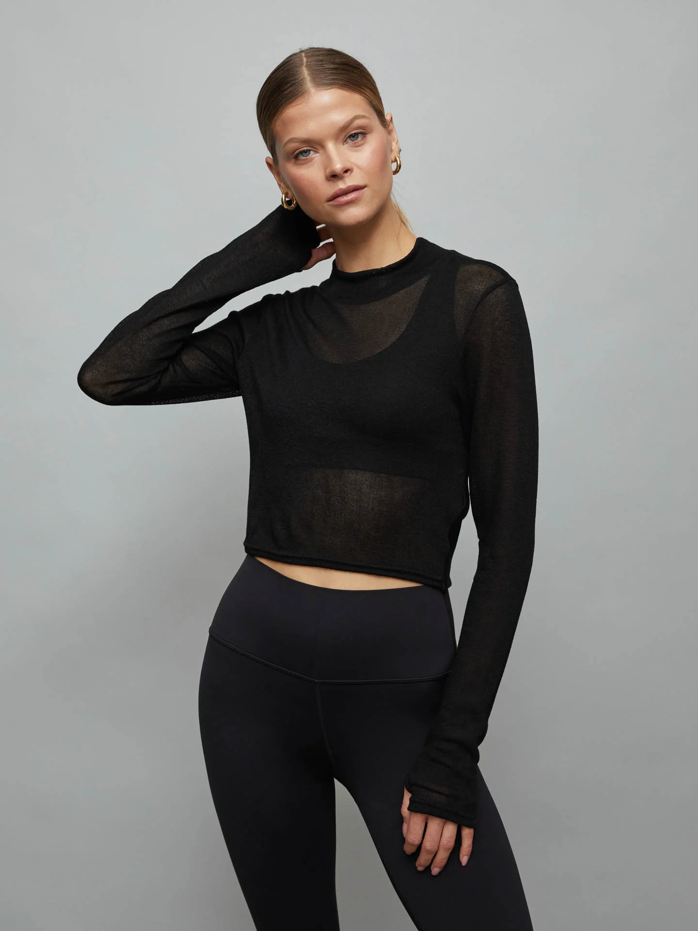Long-sleeve Mesh Top - Black - Image 4