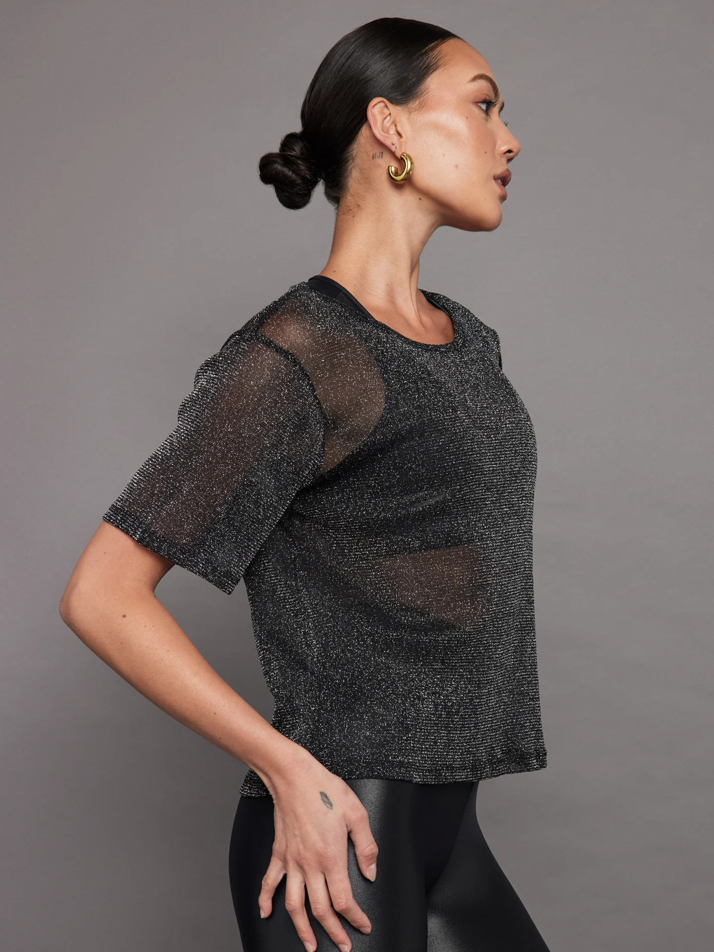 Metallic Mesh Tee - Black - Image 3