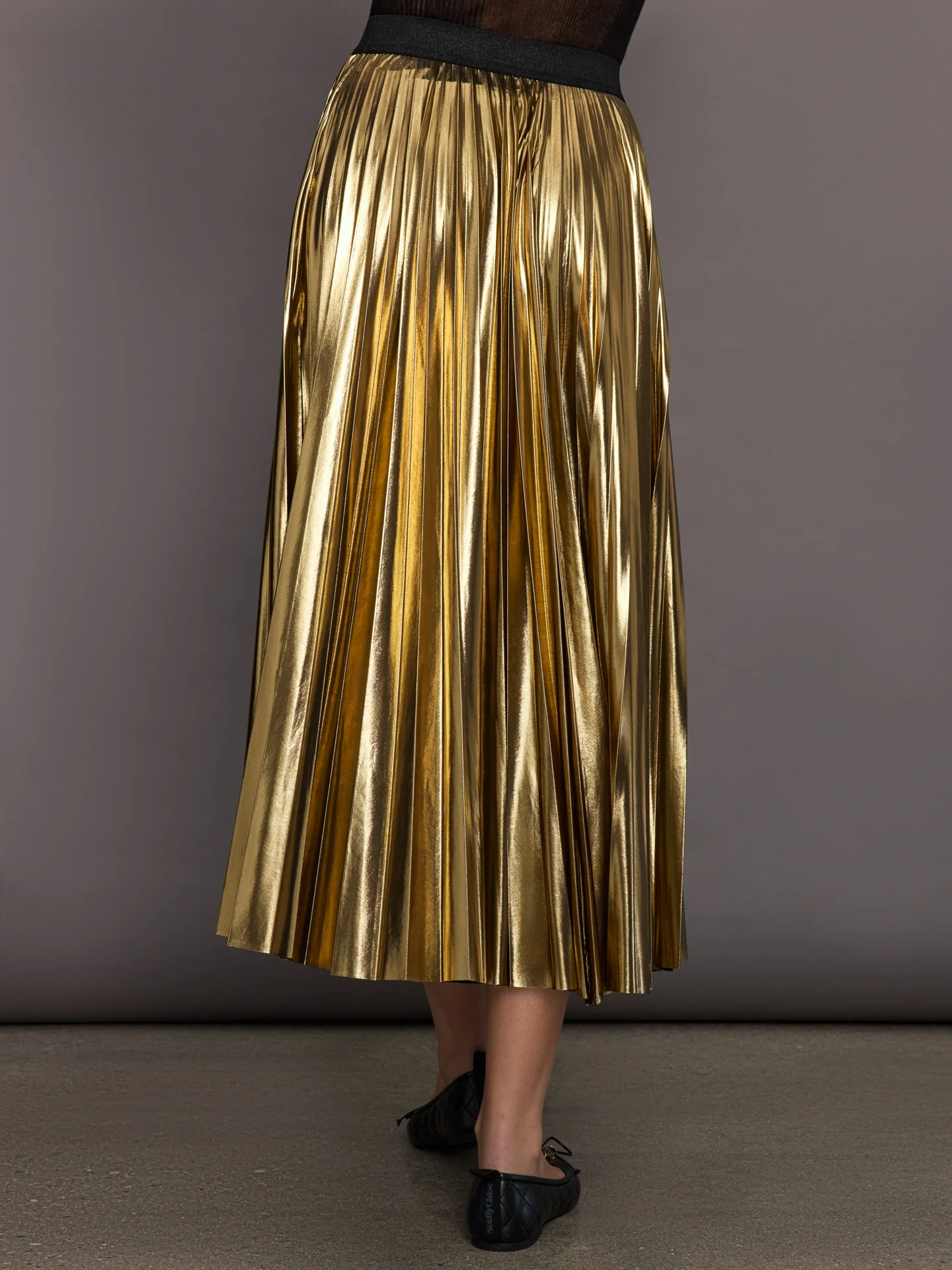 Metallic Pleated Skirt - Gold - Image 4