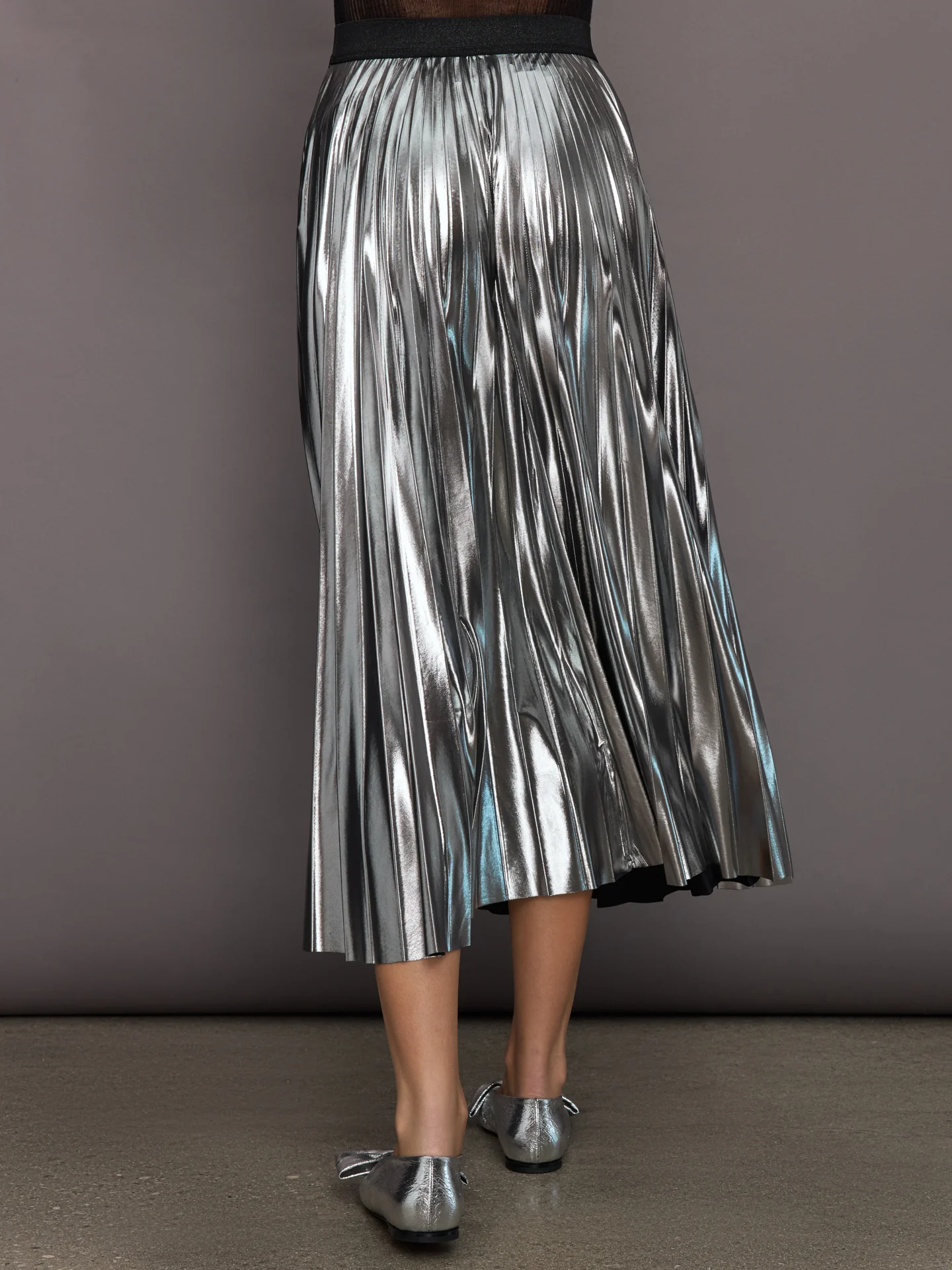 Metallic Pleated Skirt - Silver - Image 4